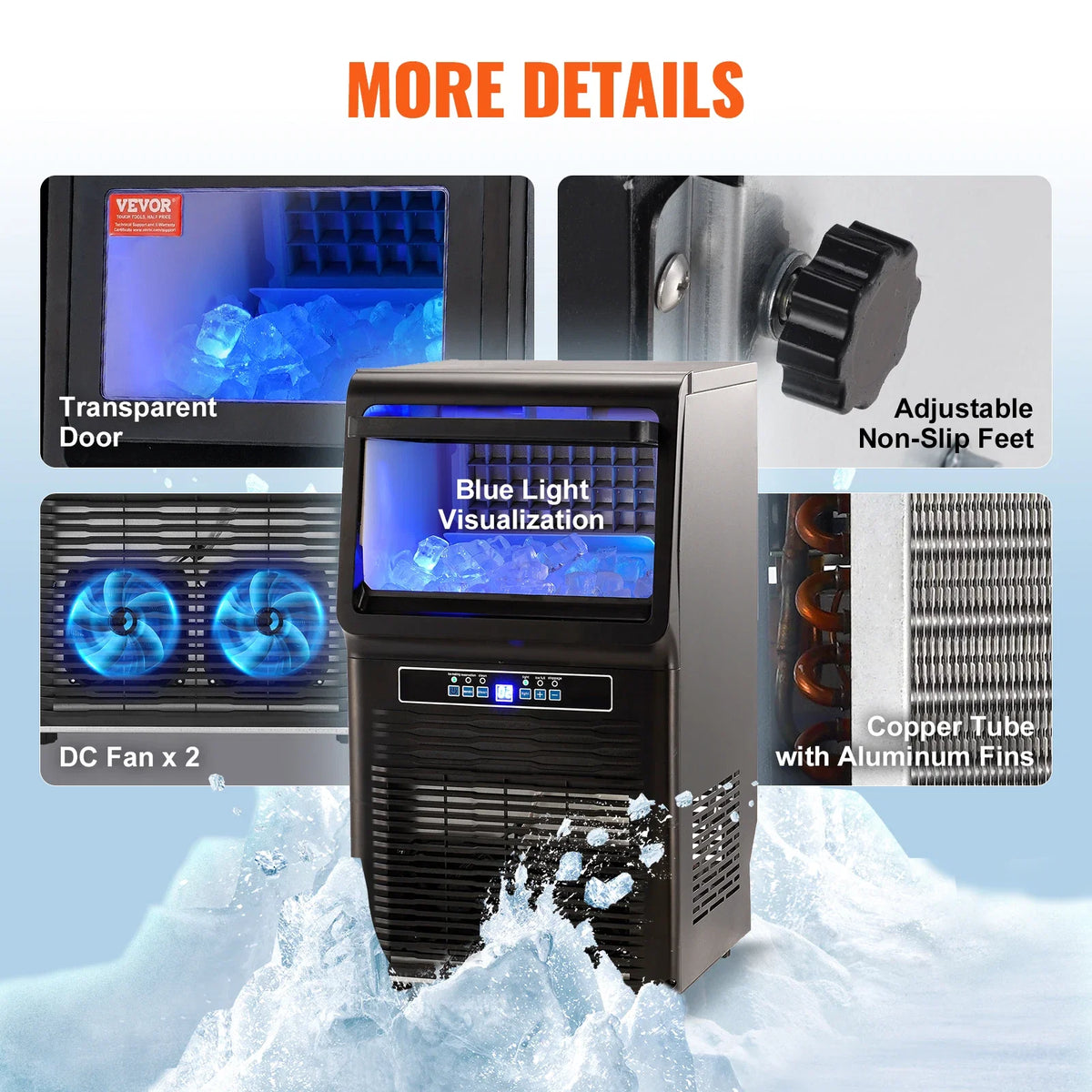 Commercial Ice Maker 70lbs/24H Ice Maker Machinewith 12lbs Storage Capacity LED Digital Display for Bar Home Office