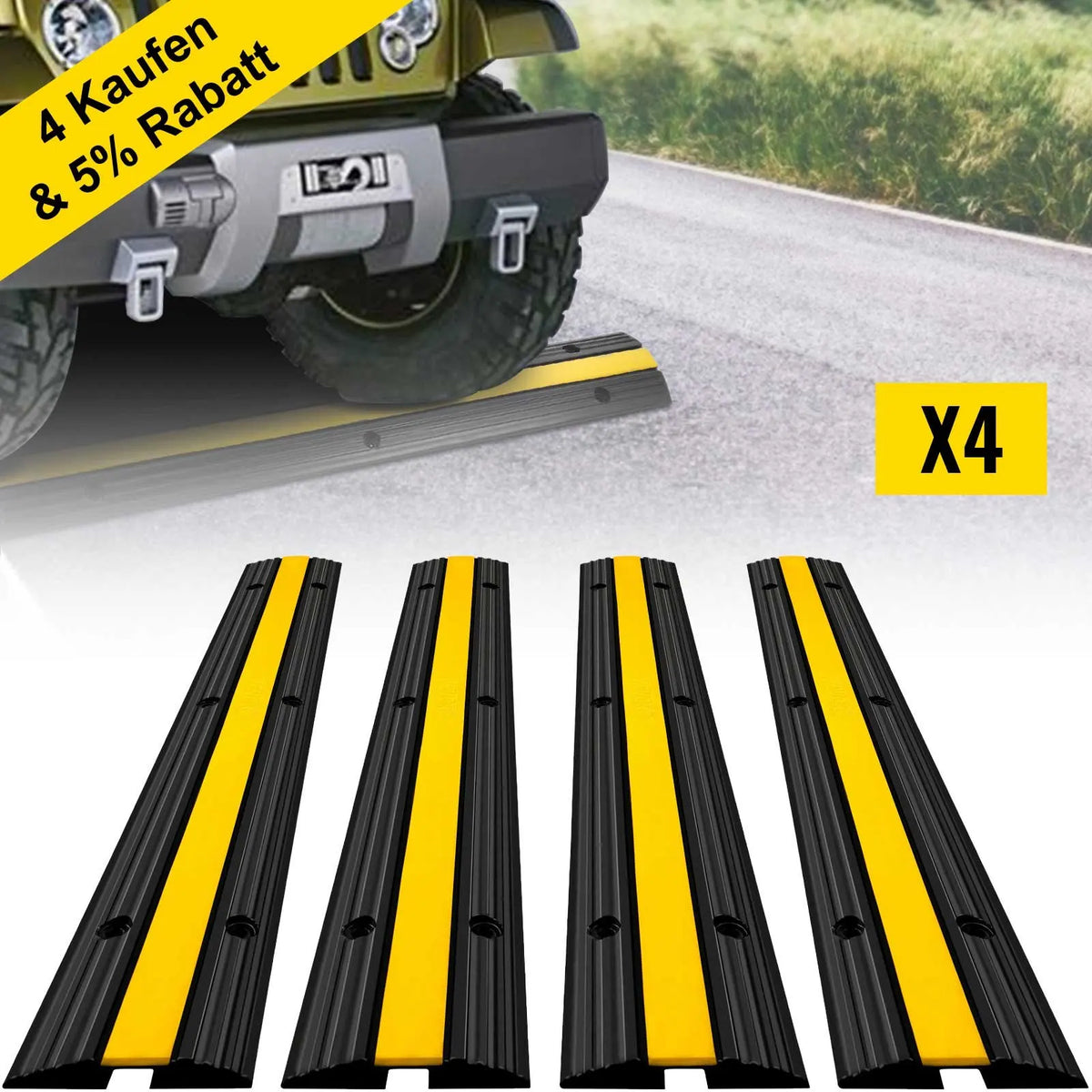 Cable Protector Driveway Ramp Modular Rubber Speed Bump 4PCS 1 Channel Wire Cover Cord Guard for Parking Lot Warehouses