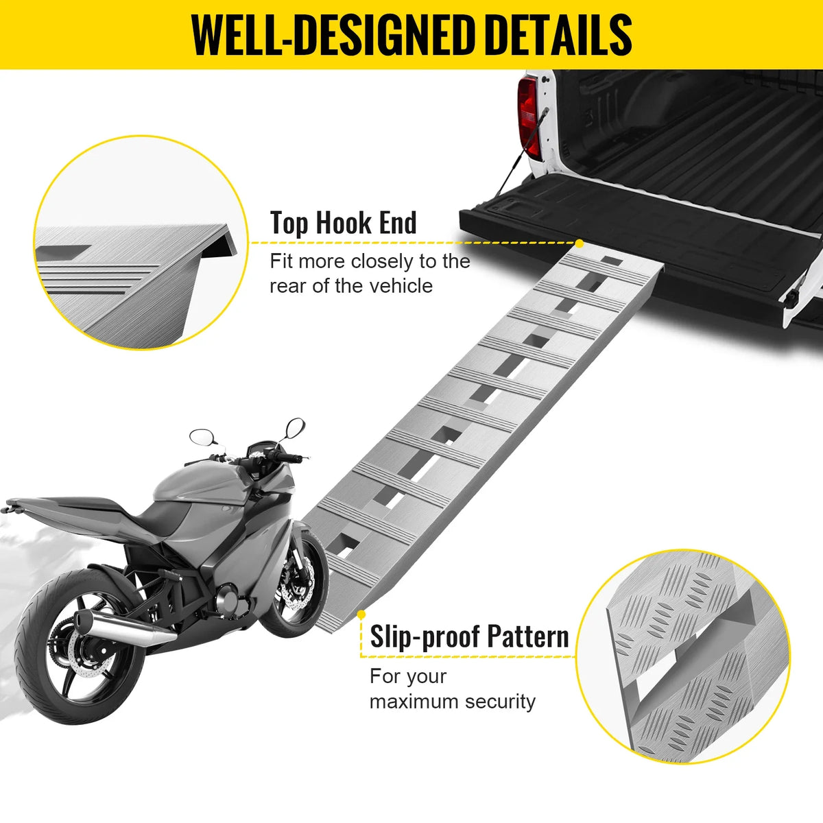 Aluminum Trailer Ramps 6000LBS Total Beavertail Hook End 1 Pair 2 Ramps for Dirt Bike UTV ATV Pickup Trucks Bed