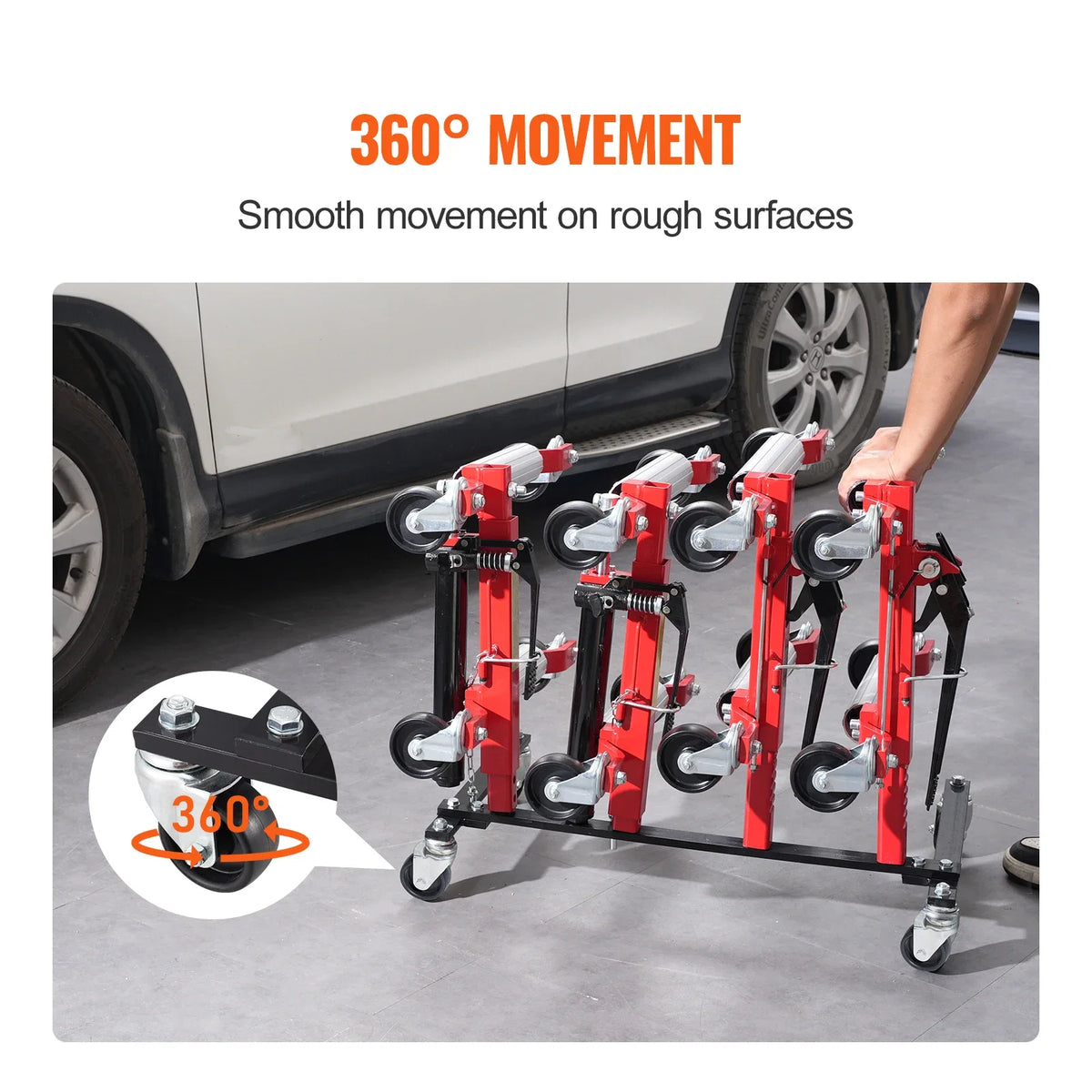 Car Dolly Rack, Storage Rack with 360° Rotatable Wheels, Hydraulic Ratchet Trolley Jack Stand Organizer,4-Dolly Capacity