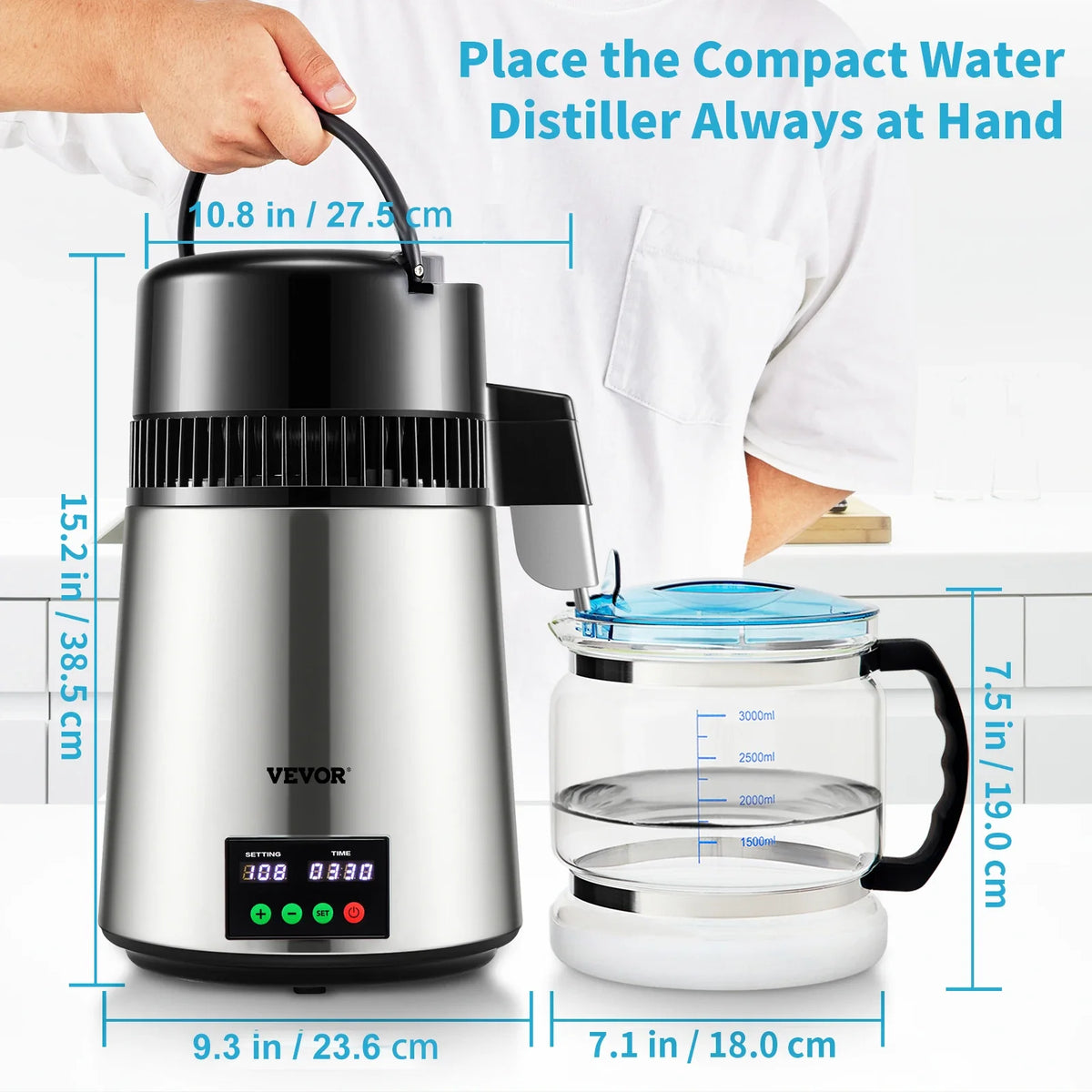 4L Water Distiller Purifier Filter 1 L/H Distilling Speed Dispenser Drinking Bottle Softener Touch Screen Home Appliance