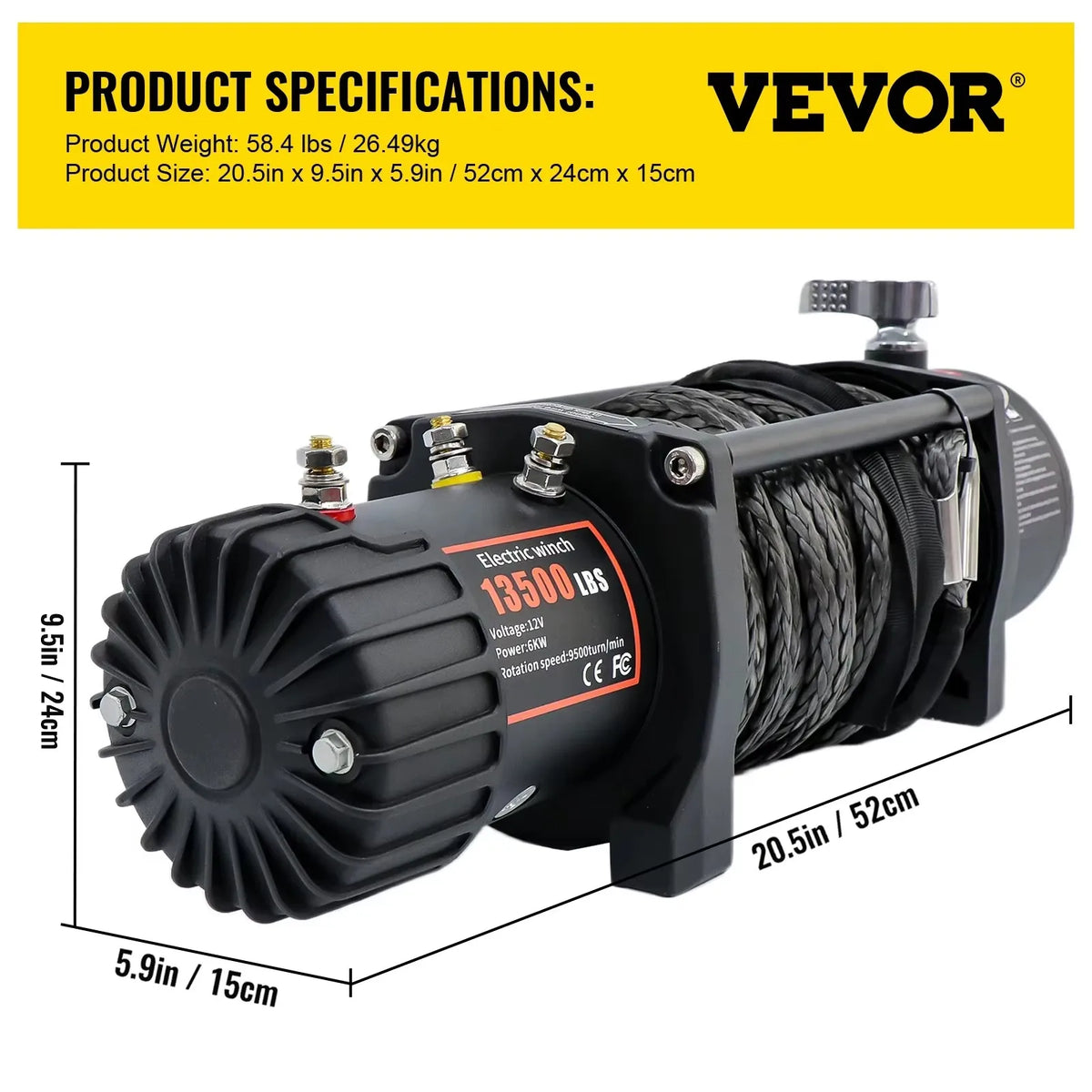 13500LBS Electric Winch 12V 27M/92FT Synthetic Rope  Lifting Treuils Hoist for 4X4 Car Trailer ATV Truck Off Road Boat