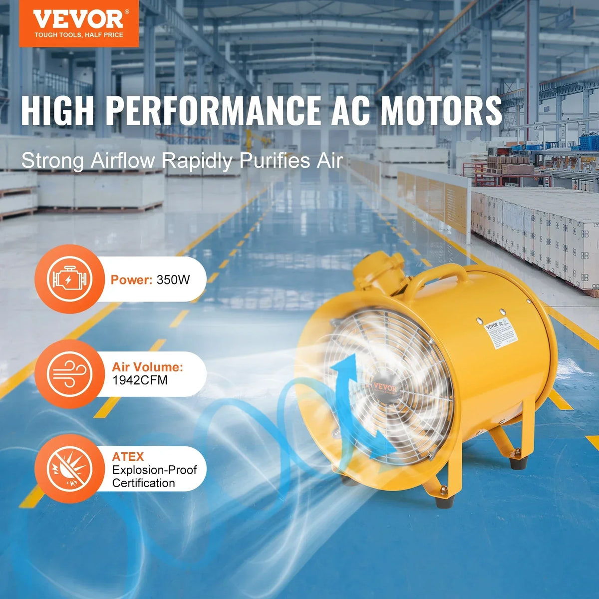 Explosion Proof Tubular Ventilation Fan 350/550/1100W Industrial Exhaust Air Clean Extractor Blower for Factory Warehouse