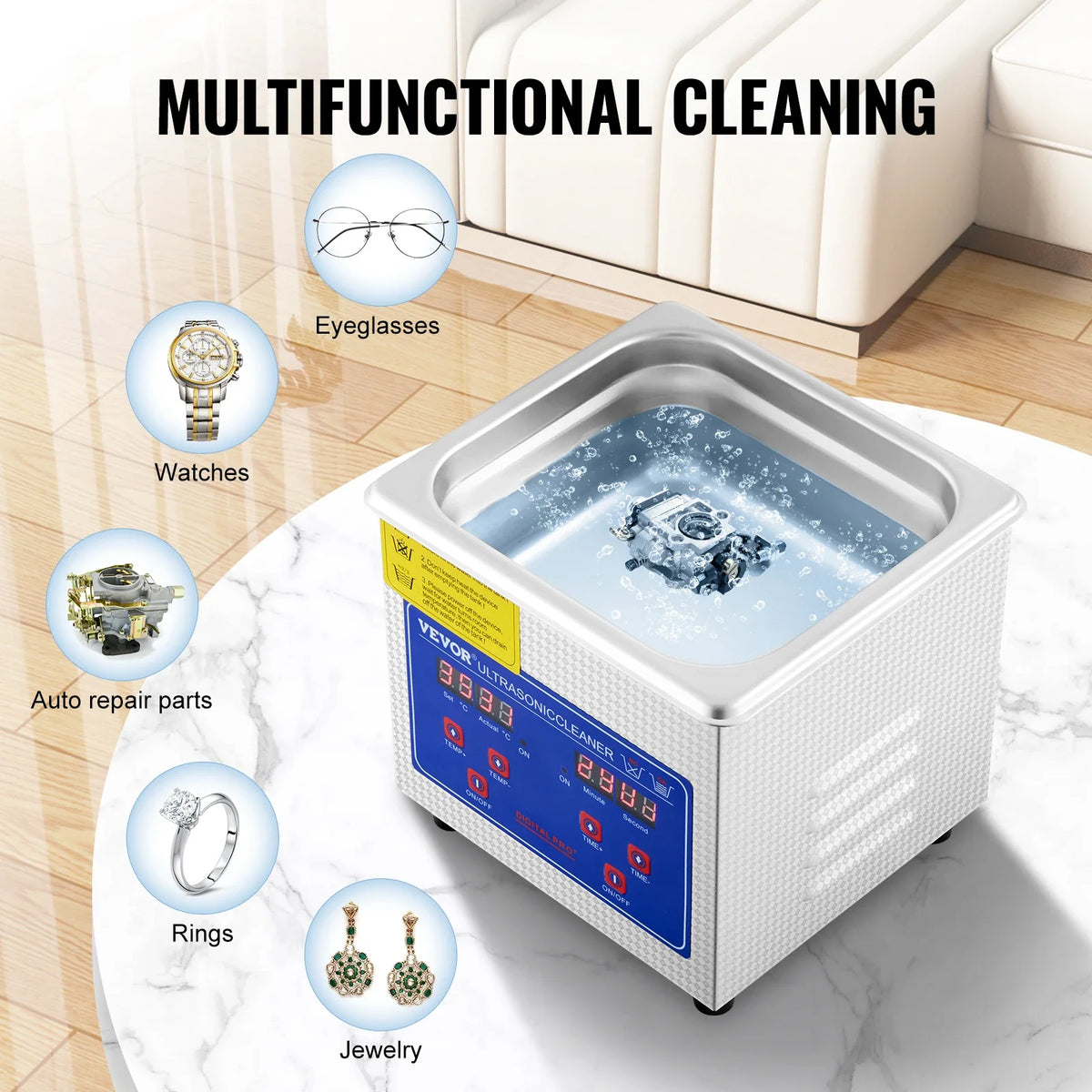 1.3L Ultrasonic Cleaner Machine Stainless Steel Ultrasonic Cleaning Machine Digital Heater Timer Jewelry Cleaning for Home