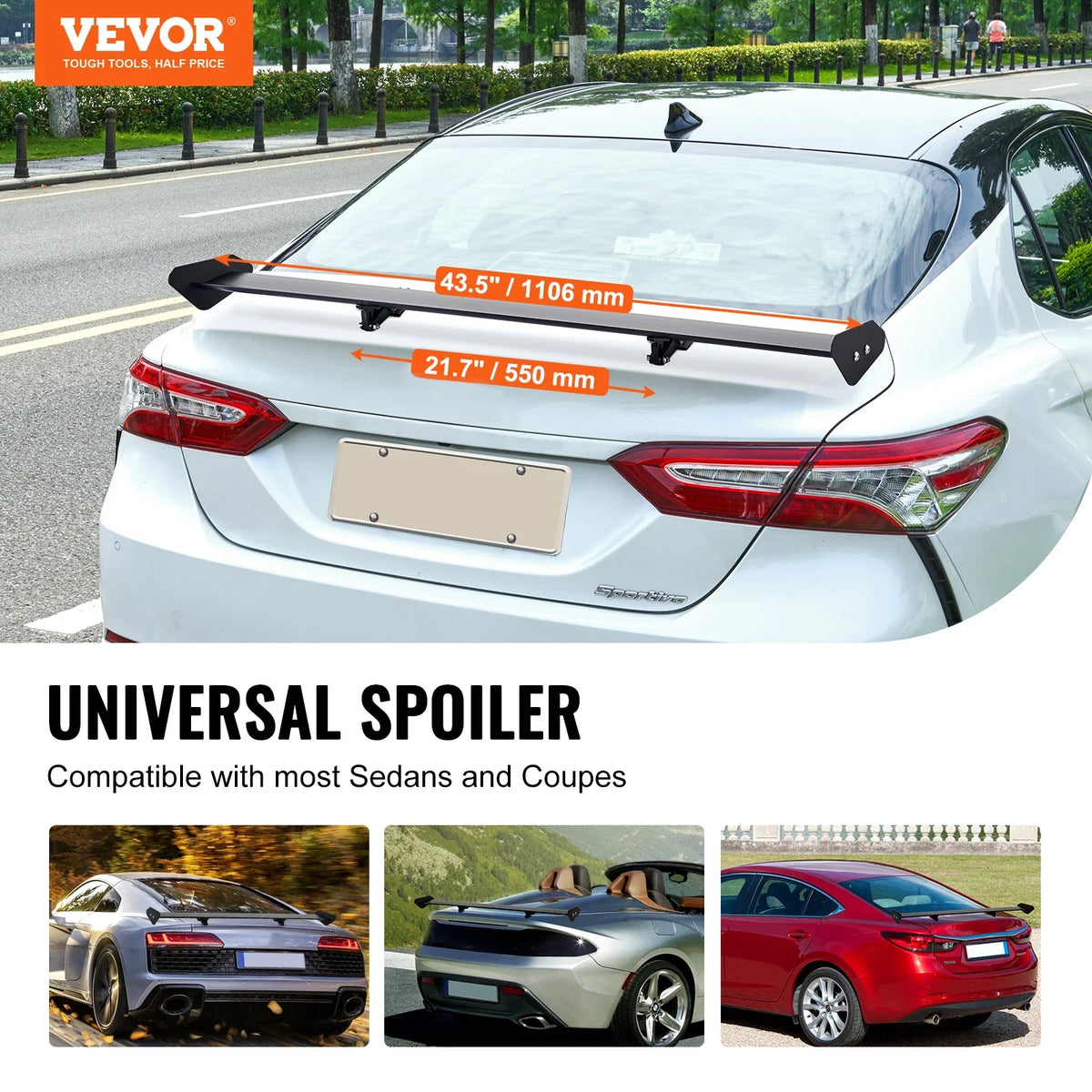 GT Wing Car Spoiler, 43.3 inch Universal Spoiler with Single Deck Car Rear Spoiler Wing Racing Spoiler BGW/JDM Drift Black