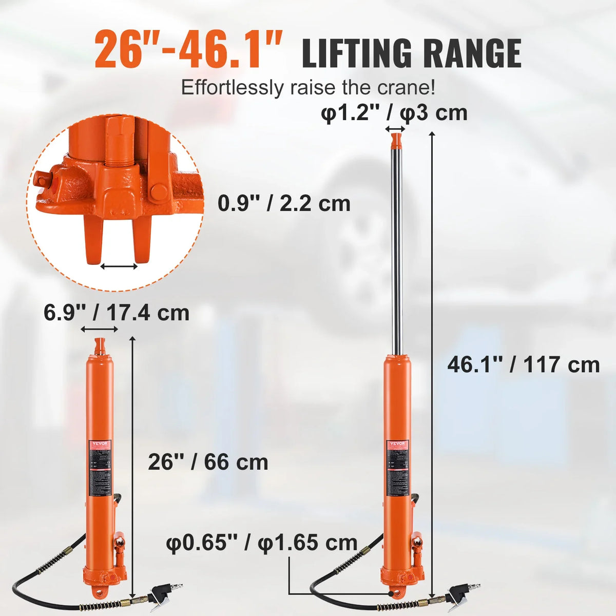 Hydraulic Long Ram Jack 8 Ton Engine Hoist Cylinder with Air Pump for Engine Lift Hoists Garage Cranes Mechanical Farm