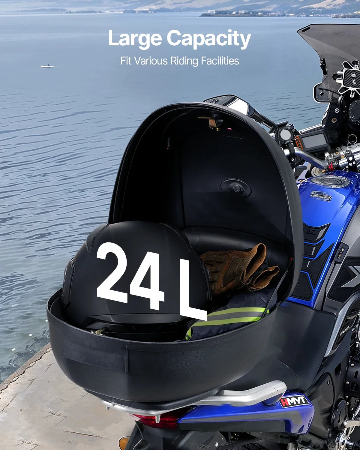24L/38L/48L/62L Universal Durable PP Material Motorbike Tail Box with Reflective Panel,  Fit for 99% of Motorcycle Frames