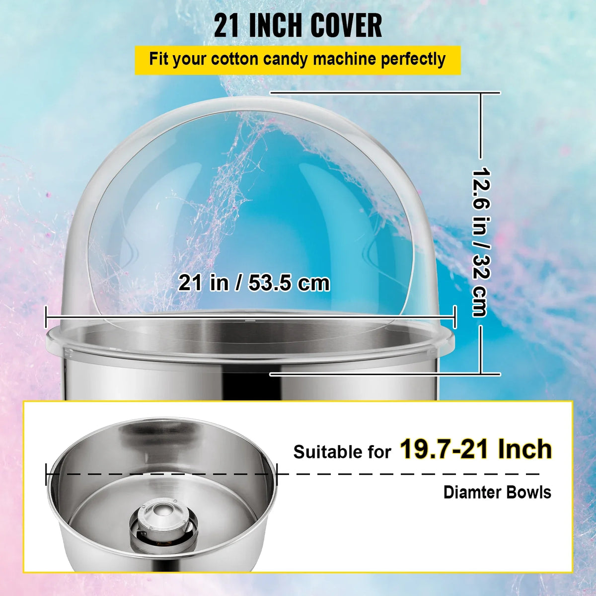 21" Commercial Cotton Candy Machine Cover Clear Floss Sugar Maker Bubble Shield Dome Childrens Party Holiday Celebration