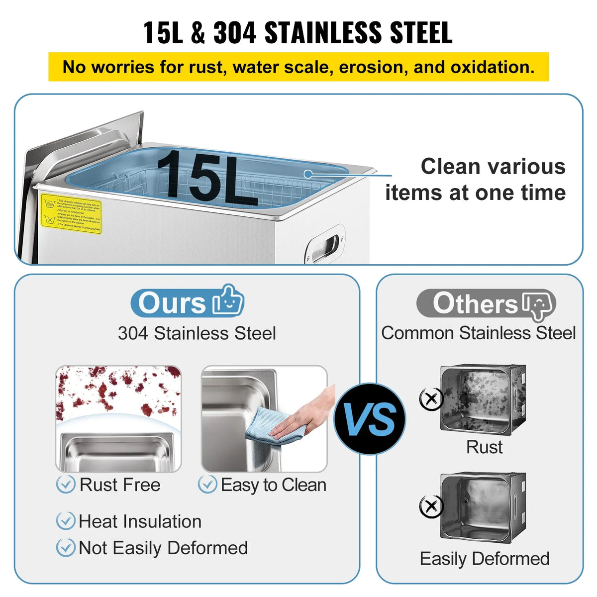 15L Ultrasonic Cleaner,36KHz~40KHz Adjustable Frequency, Ultrasonic Cleaning Machine w/ Digital Timer & Heater,for Jewelry