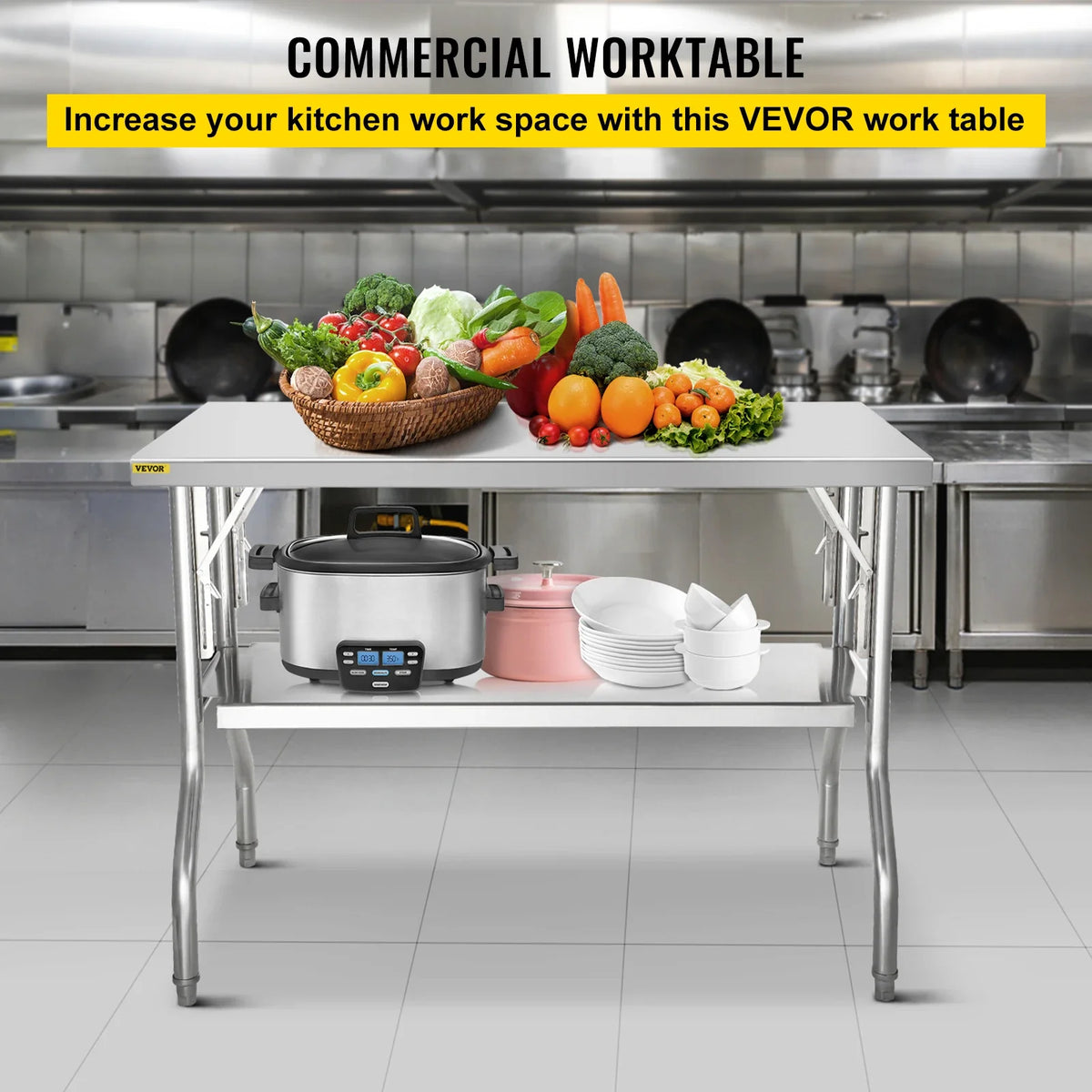Commercial Worktable Workstation 48 x 24 Inch Folding Prep Table, Heavy-duty Stainless Steel Folding Table w/ 772 lbs Load