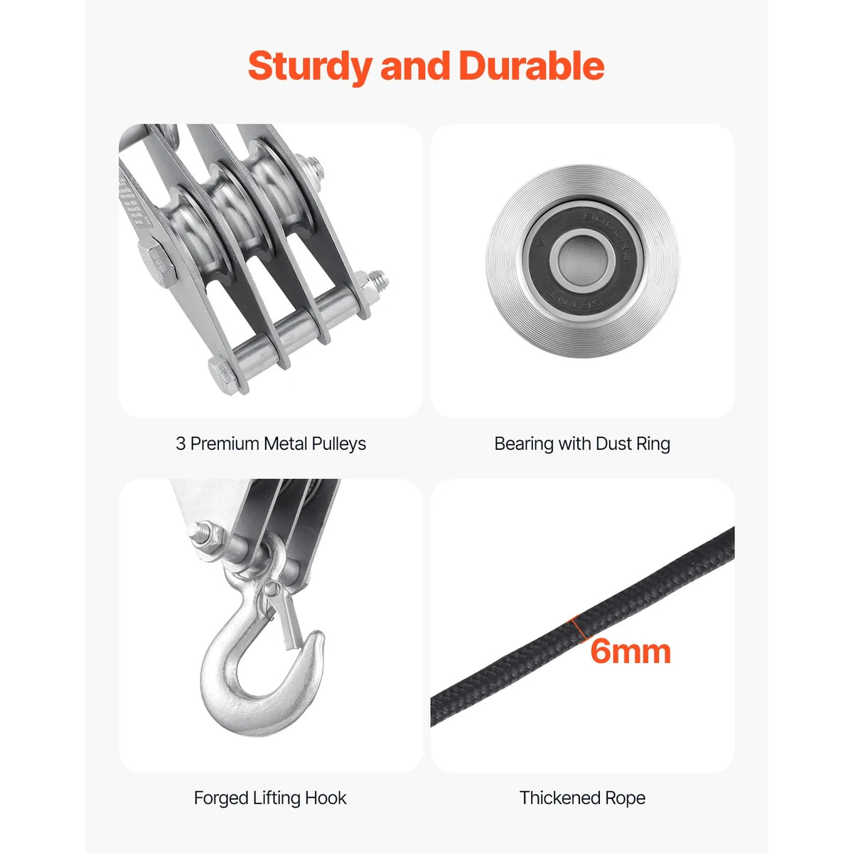 4400Lbs Pulley Hoist System 5:1 Lifting Power with 2 Soft Loops & 100ft Rope Block Tackle for Garage Lifting Heavy Objects