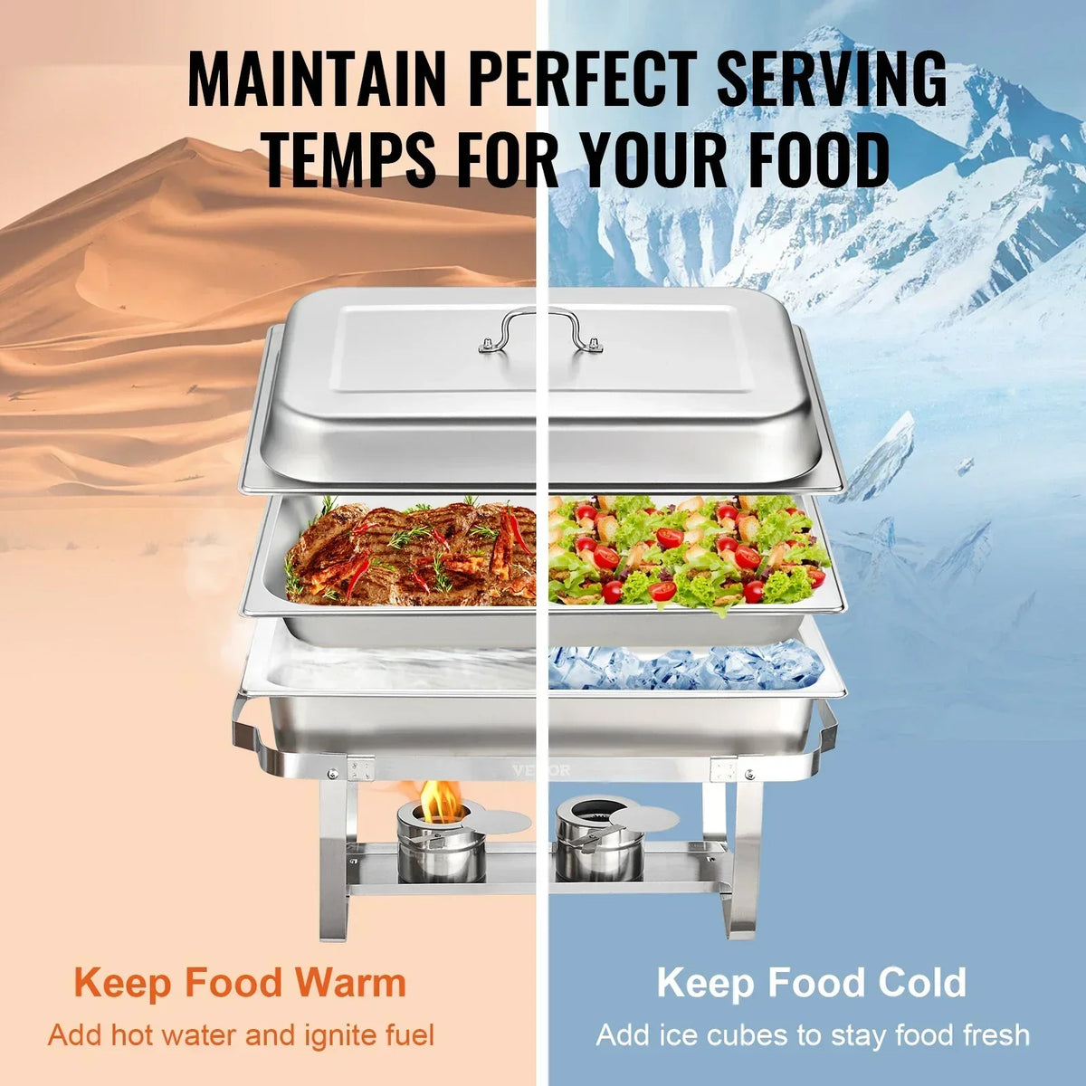 8QT Rectangle Chafing Dish 2/4/6 Packs with Full Size Pans, Folding Stand/Fuel Holder/Tray for Buffet Catering Warmer