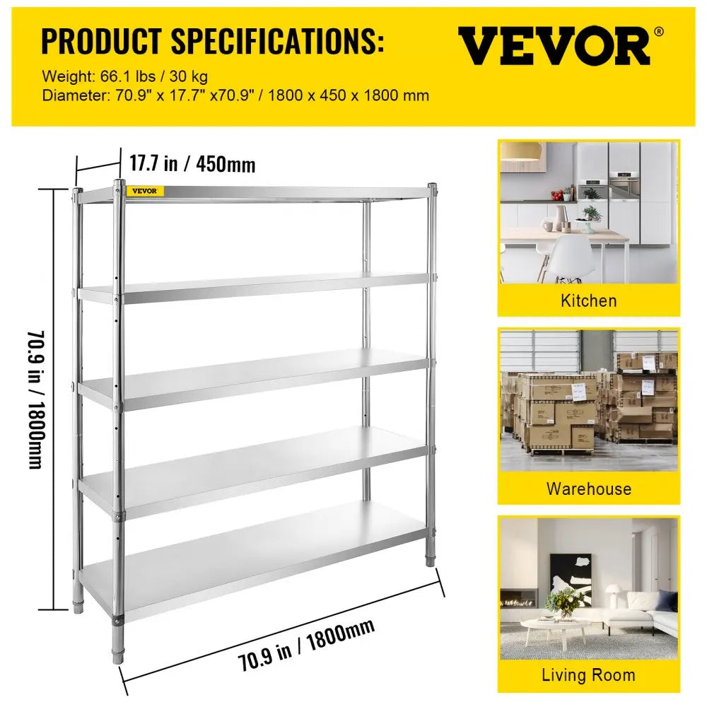 Stainless Steel Shelves  Adjustable Shelf Storage Unit Stainless Steel Rack Shelving Heavy Duty Shelving