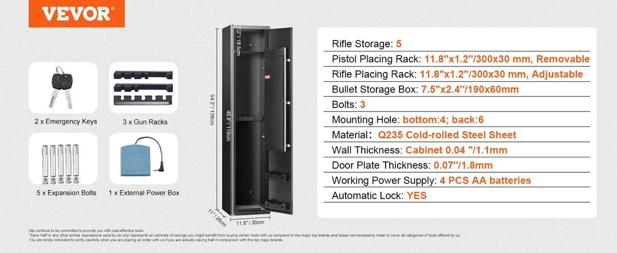 6 Rifles Gun Safe Rifle Safe W/ Fingerprint & Digital Keypad Lock Removable Gun Storage Cabinet W/ Built-in Storage Locker