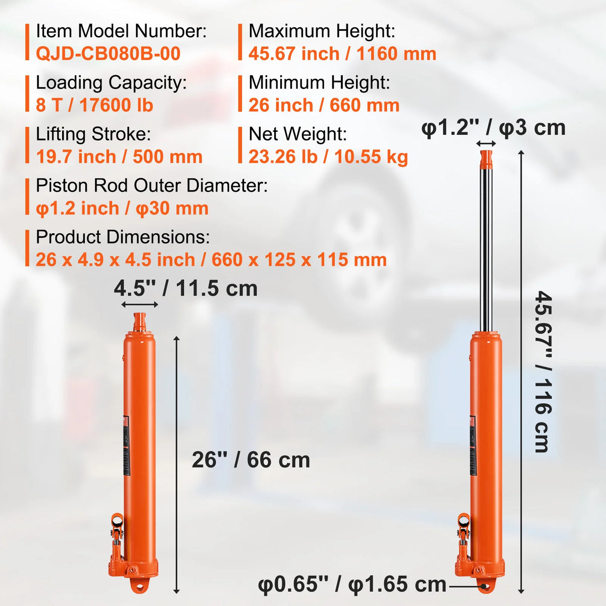 Hydraulic Long Ram Jack 3/8 Ton Engine Hoist Cylinder with Single Piston Pump And Clevis Base Hydraulic Ram Cylinder