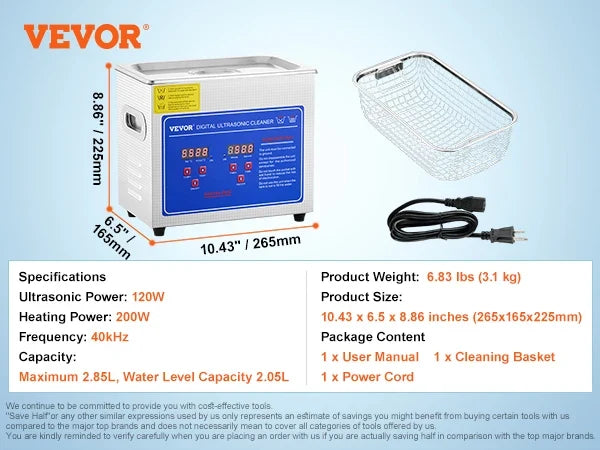 3L Ultrasonic Cleaner Machine Stainless Steel Ultrasonic Cleaning Machine Digital Heater Timer Jewelry Cleaning for Home
