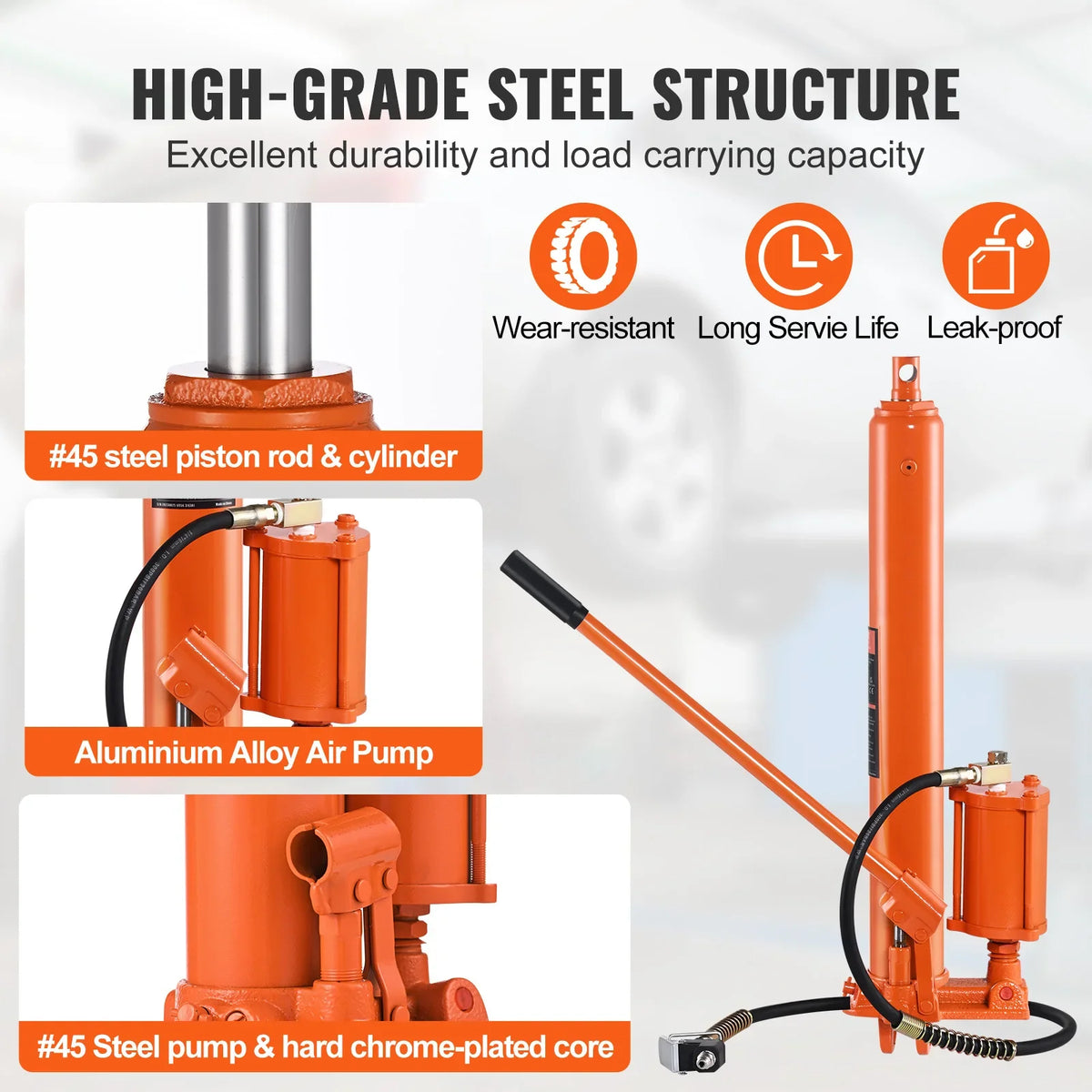 Hydraulic Long Ram Jack 8 Ton Engine Hoist Cylinder with Air Pump for Engine Lift Hoists Garage Cranes Mechanical Farm