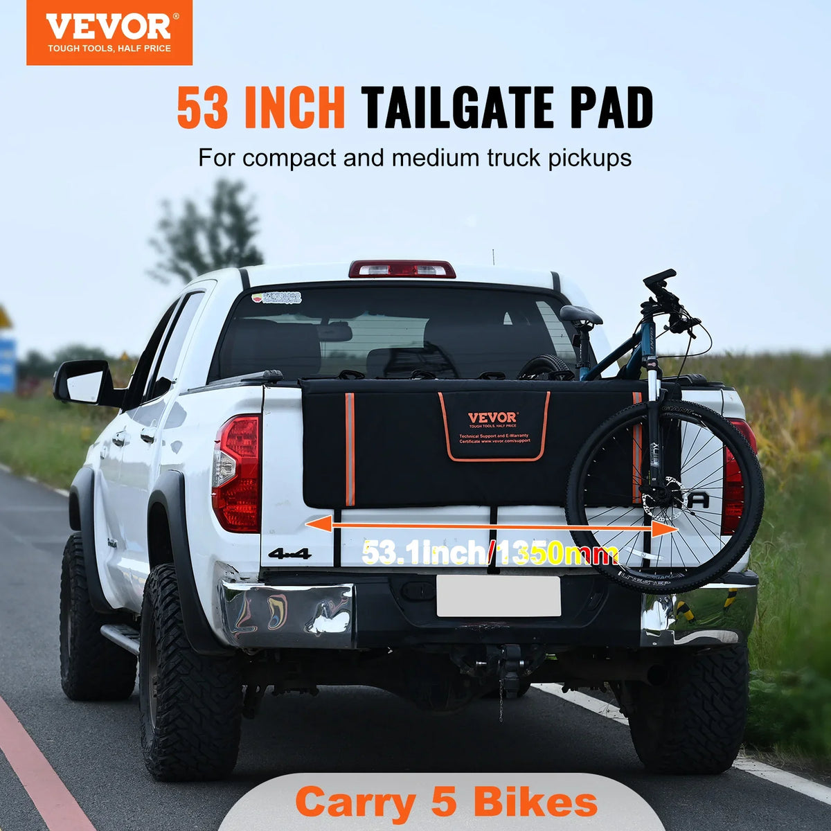 53/62" Truck Tailgate Pad Carry 5 Mountain Bikes, Tailgate Protection Pad with Camera Opening for Mid-Size Pickup Trucks