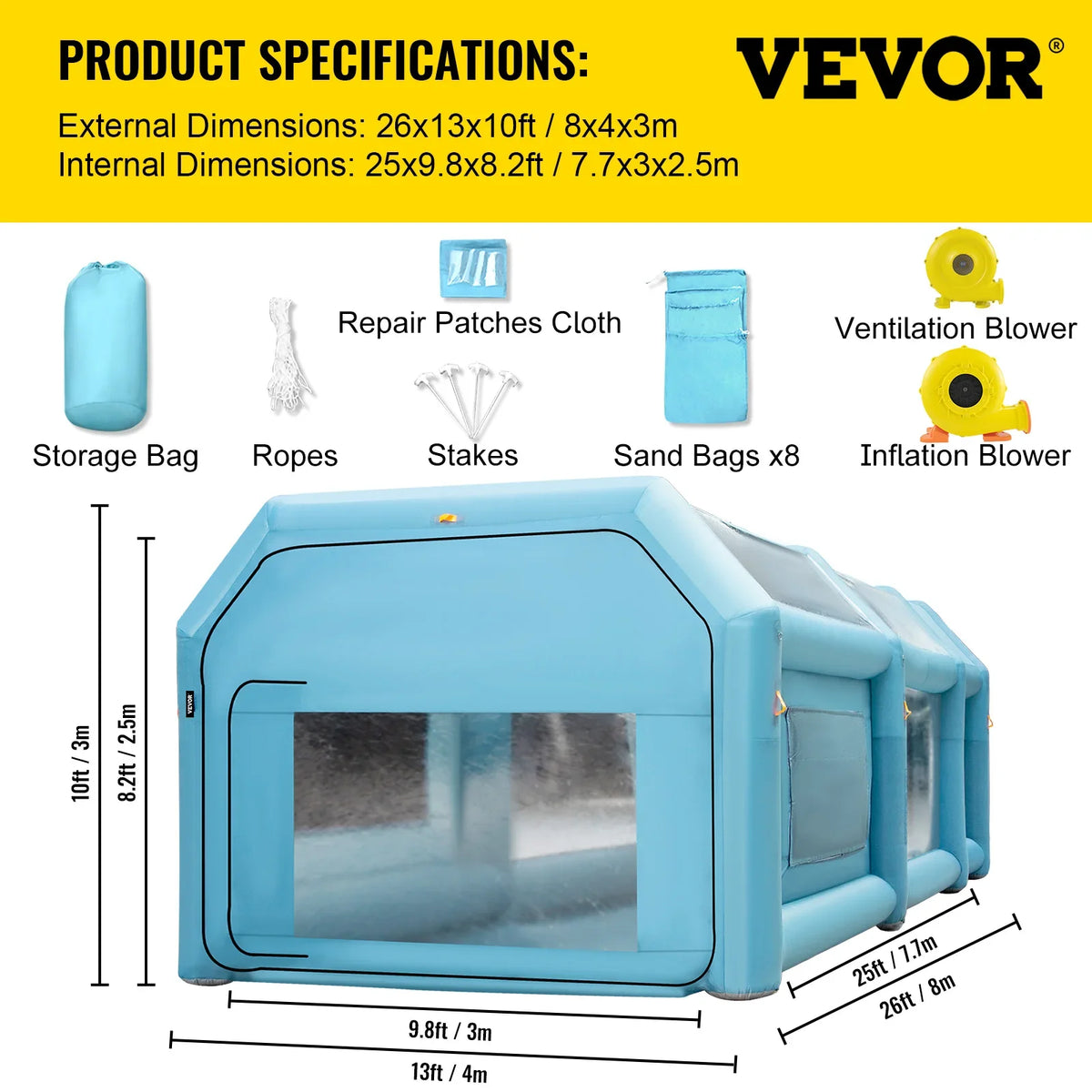Portable Inflatable Paint Booth, 26x13x10ft Inflatable Spray Booth, with Air Filter System & 2 Blowers, Car Parking Gara