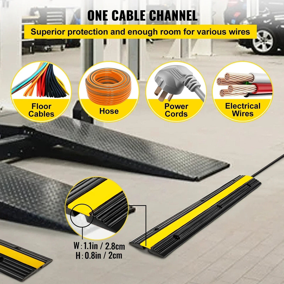Cable Protector Modular Rubber Speed Bump 4PCS 1 Channel Driveway Ramp Wire Cover Cord Guard for Parking Lot Warehouses