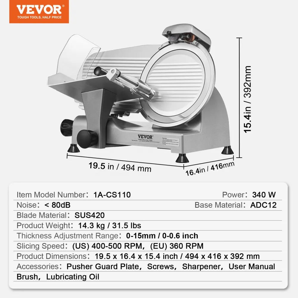 Meat Slicer  Electric Deli Food Slicer with   SUS420 Stainless Steel Blade and Built-in Sharpening Stone