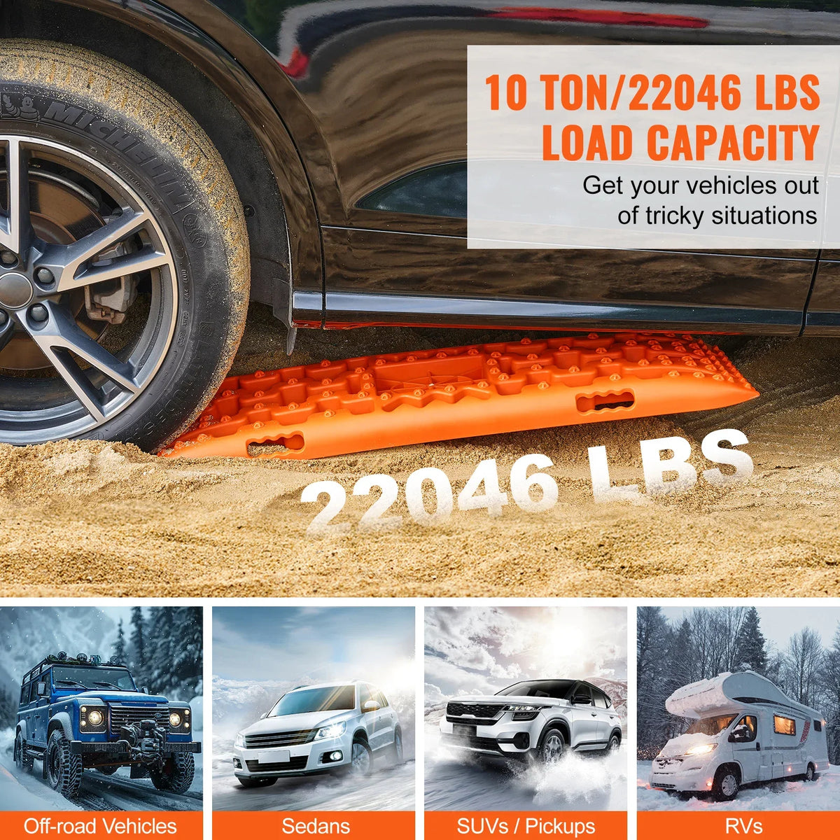10TON Traction Boards with PP Material Recovery Boards for Off-road Vehicles/Cars/Pickups/SUVs/RVs Pair Tire Traction Mats