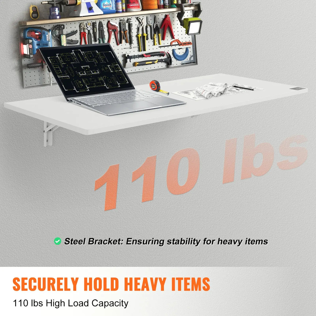 Wall Mounted Folding Table Wall Mount Drop Leaf Table, Floating Desk with Iron Bracket, Wall Desk Fold Down