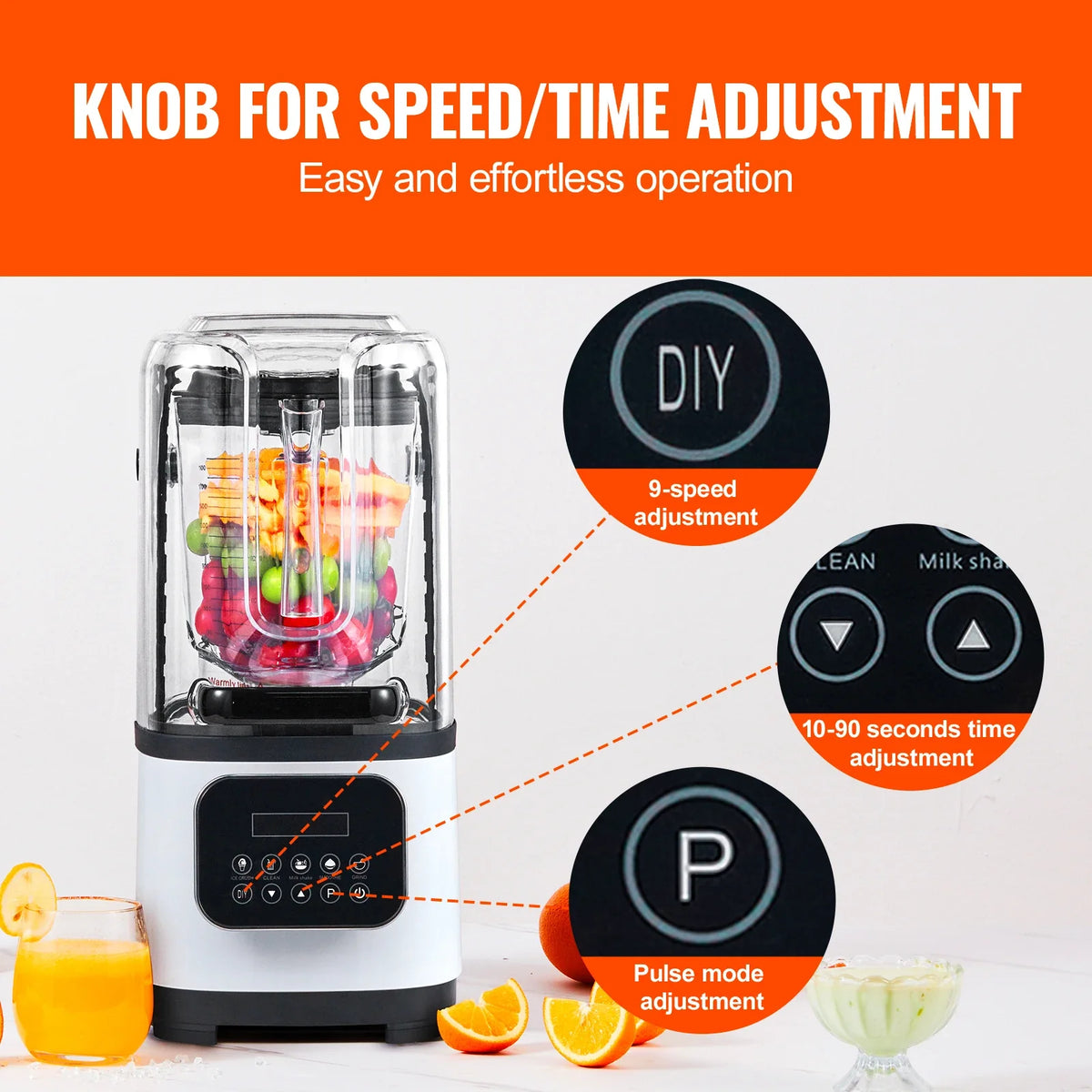 Professional Blender with Shield,Countertop Blenders,68 oz Glass Jar Blender,Stainless Steel 9 Speed & 5 Functions Blender