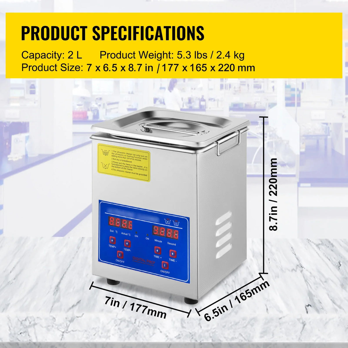 2L Digital Ultrasonic Cleaner with Timer 40kHz 304 Stainless Steel Sonic Cleaner for Jewelry Watch Glasses