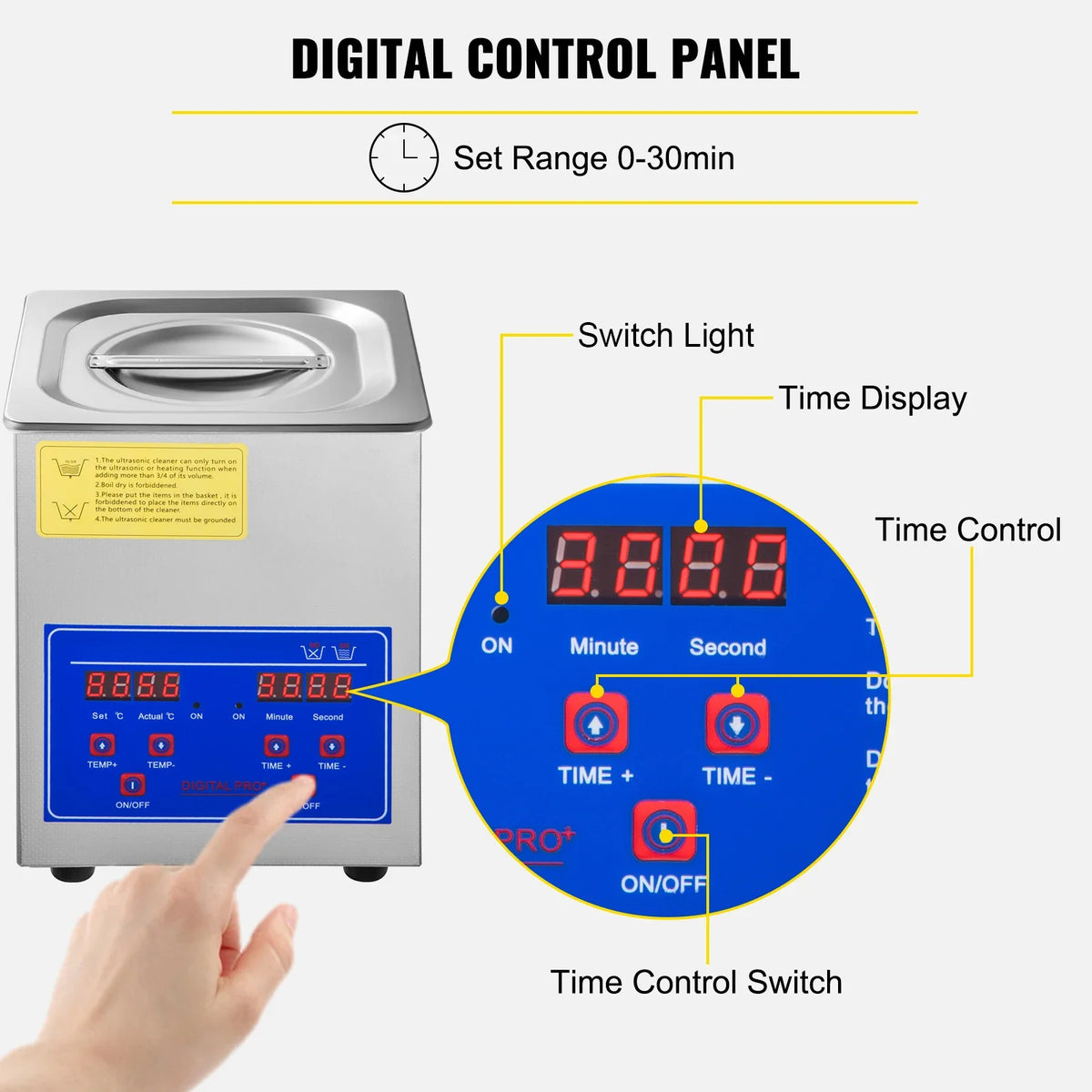 2L Digital Ultrasonic Cleaner with Timer 40kHz 304 Stainless Steel Sonic Cleaner for Jewelry Watch Glasses