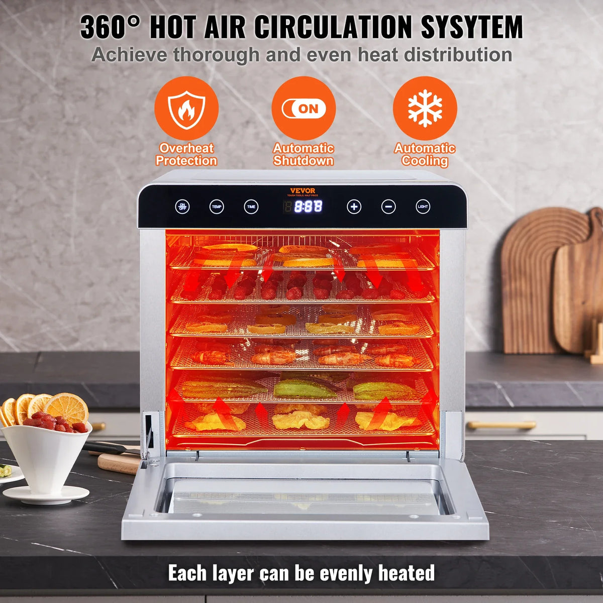 Food Dehydrator Machine 700W With Digital Timer Temperature Control 6 Trays Food Dehydrated Dryer for Jerky, Herb