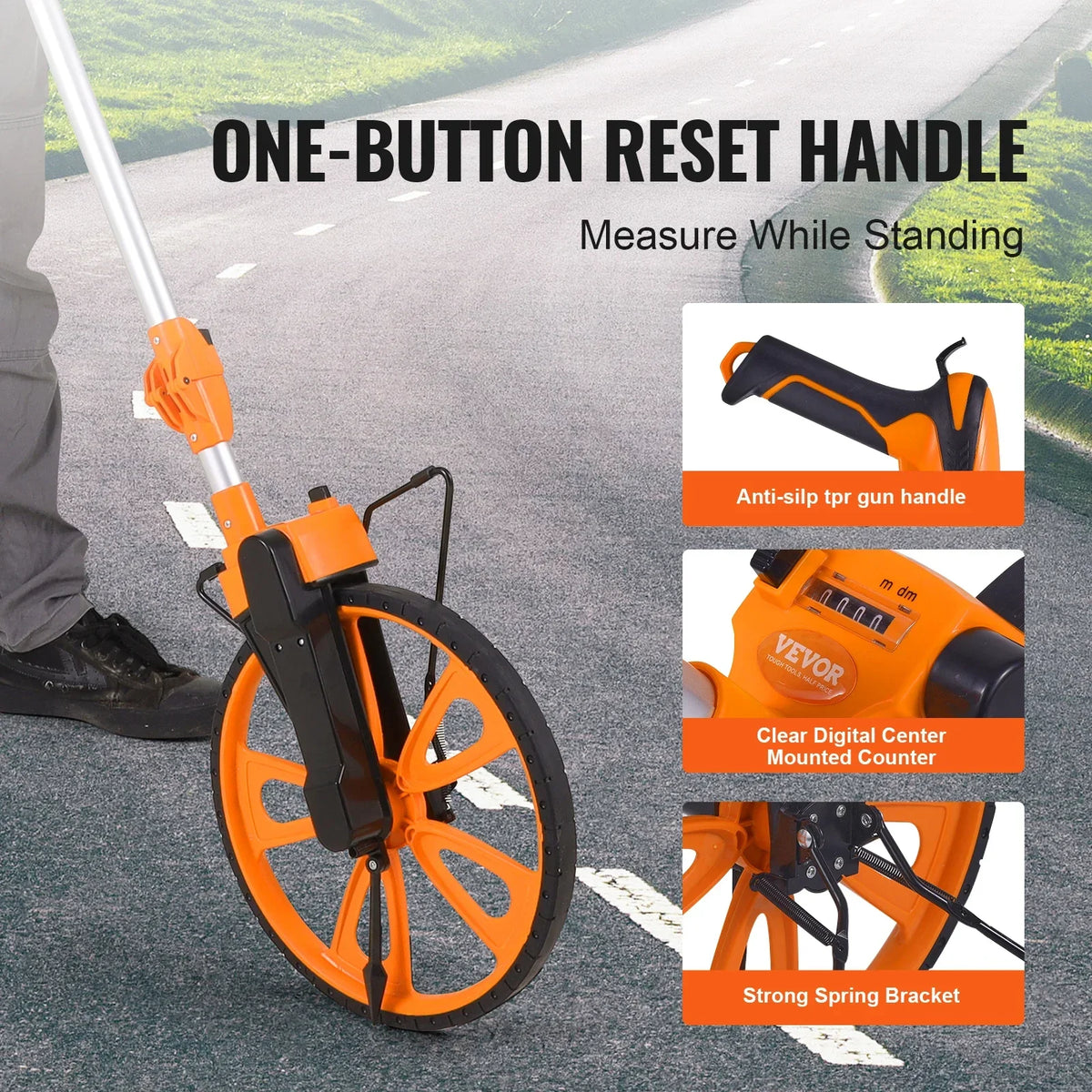 Measuring Wheel Telescoping Measure Wheel Measurement 0-9,999m with Back Bag Suitable for Lawn/Hard/Wood Road Measuring
