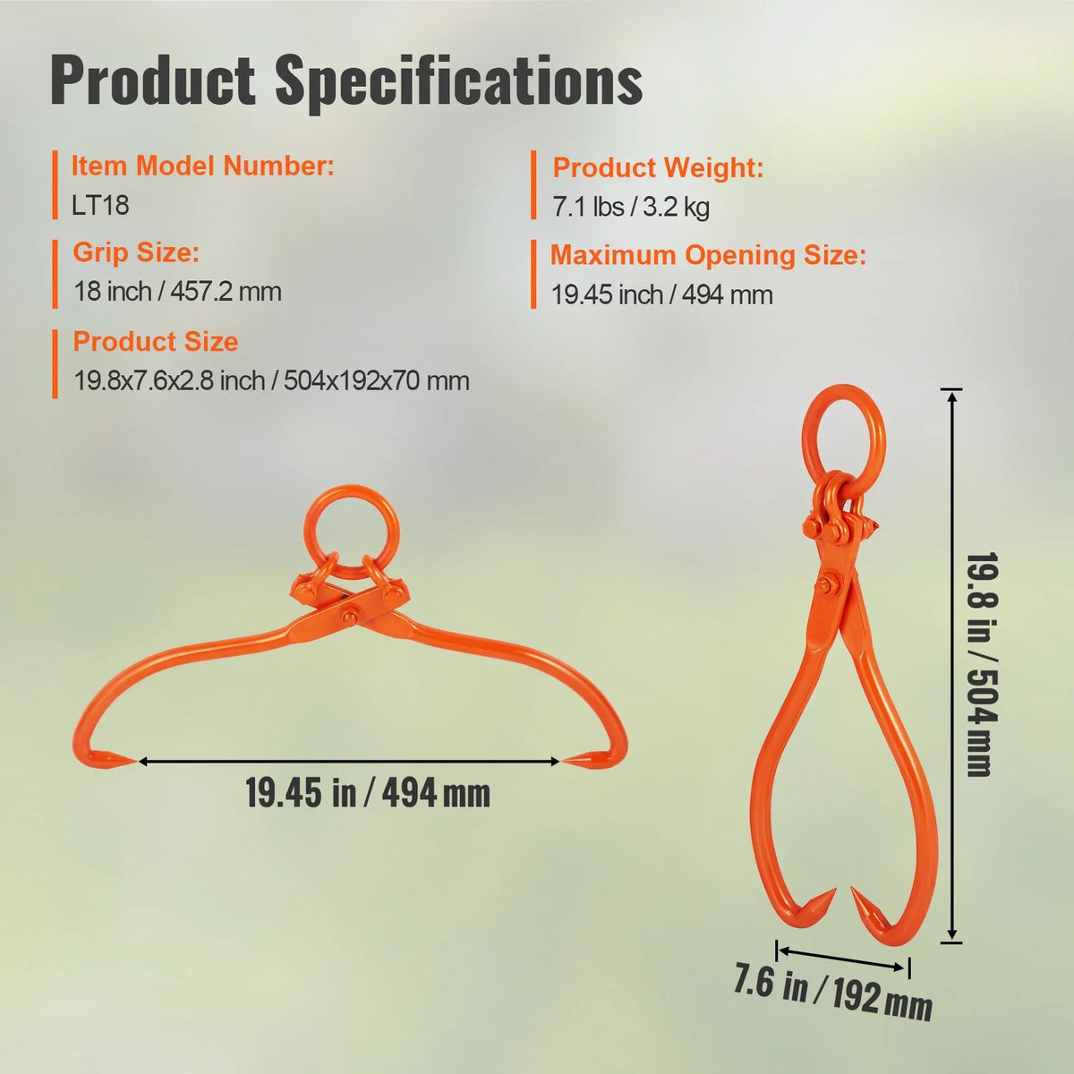 Log Skidding Tongs Log Lifting Tongs Heavy Duty Steel Lumber Skidding Tongs Loading Capacity Log Lifting Handling Tool
