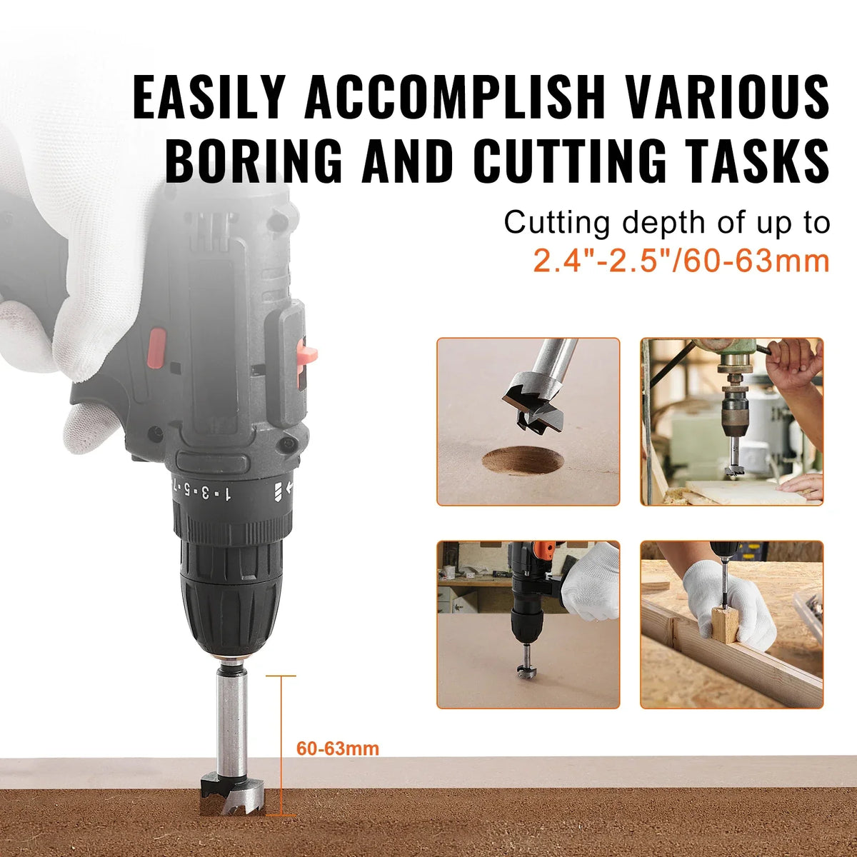 16 Pcs Forstner Bit Set 1/4" to 1-5/8" Carbon Steel with Universal Round Shank Forstner Drill Bit for Wood Composite Board