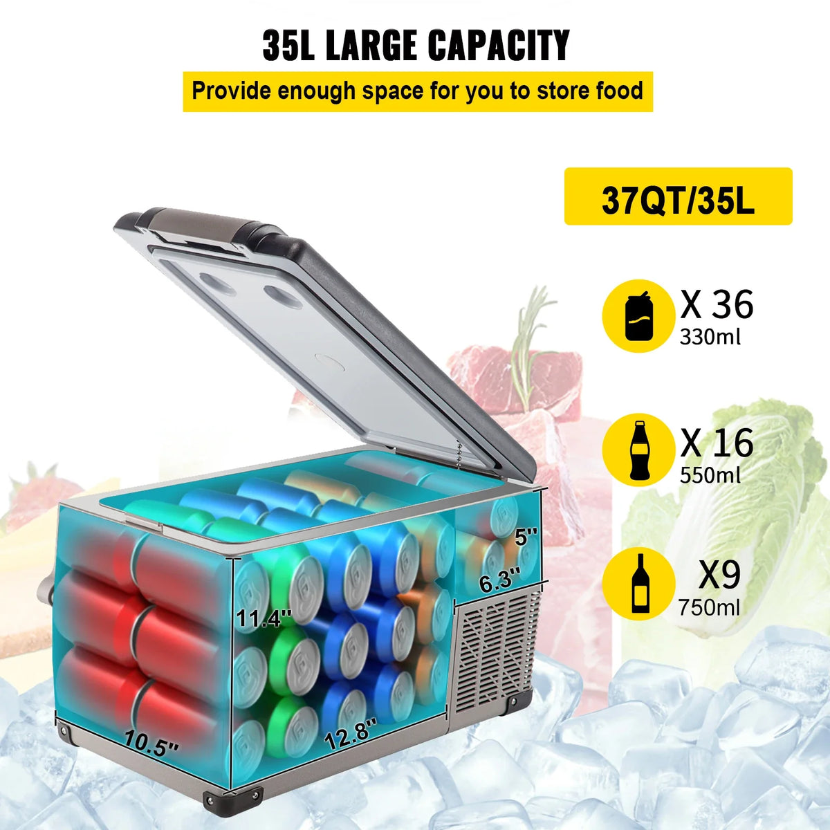 35L Car Refrigerator Compressor Portable Small Refrigerator Car Freezer Mini Electric Cooler for Driving Travel Outdoor