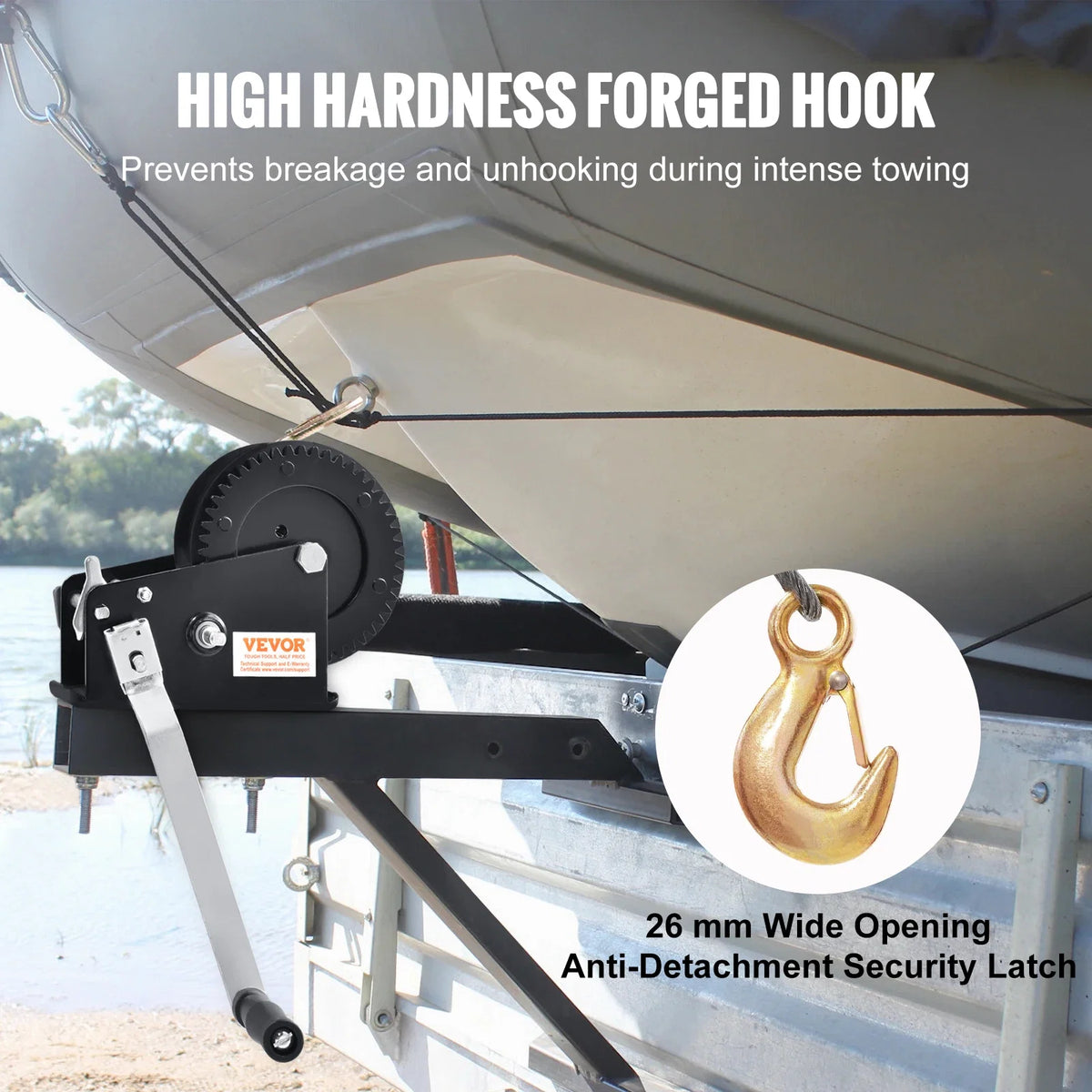 Hand Winch, 3500lbs Pulling Capacity, Boat Trailer Winch Heavy Duty Rope Crank w/ 33ft Steel Wire Cable & Two-Way Ratchet