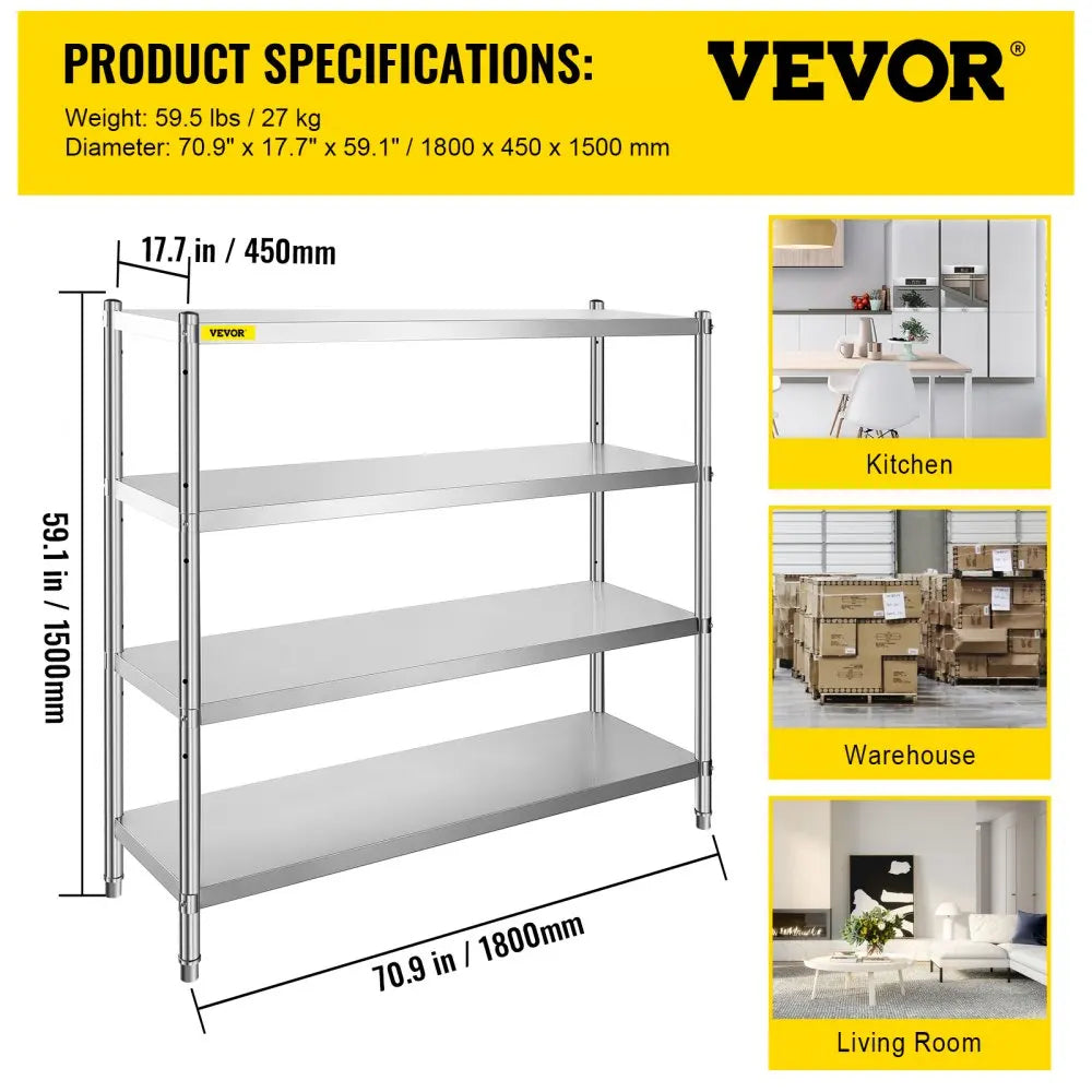 Stainless Steel Shelves  Adjustable Shelf Storage Unit Stainless Steel Rack Shelving Heavy Duty Shelving