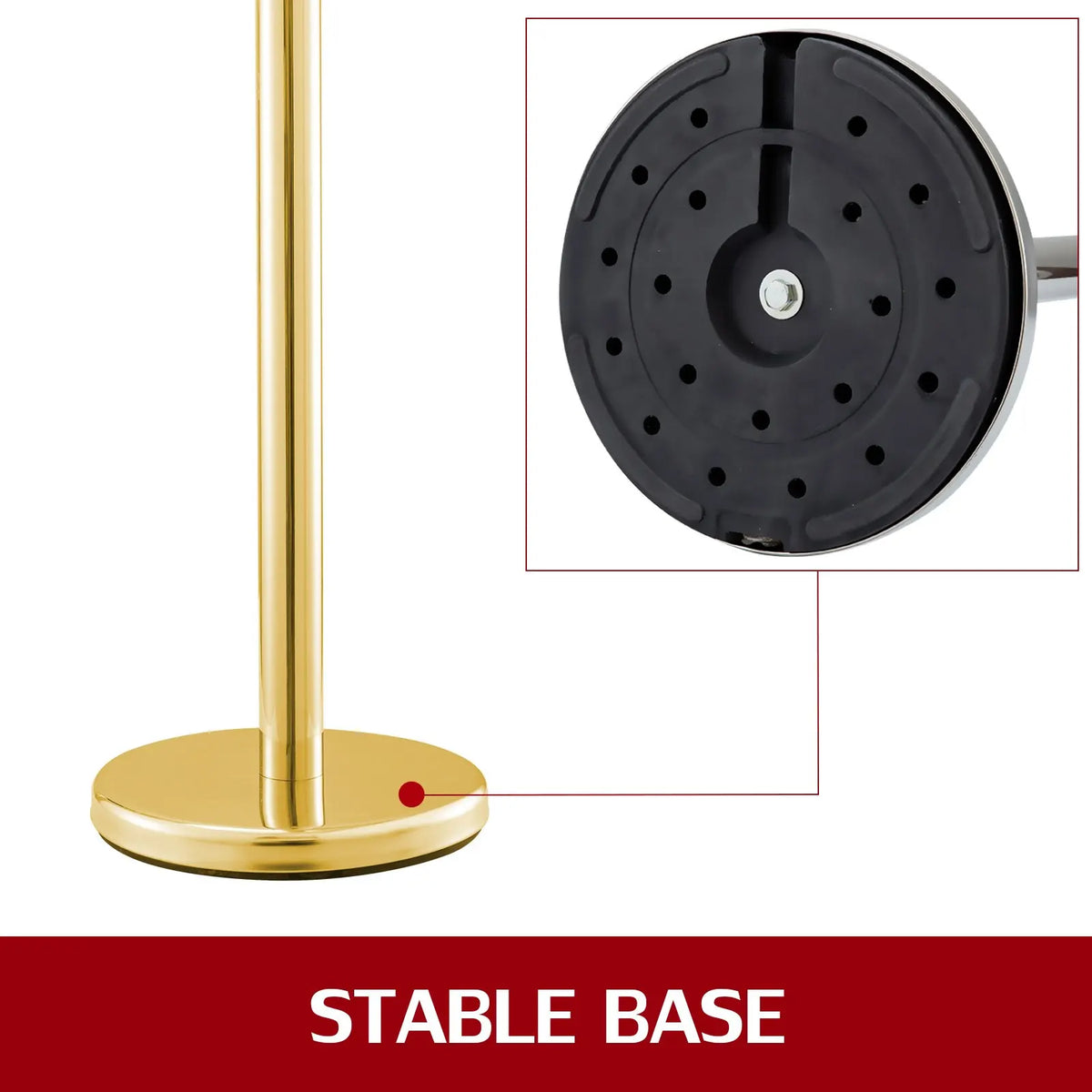 38Inch Gold Stanchion Posts Queue Red Velvet Rope Crowd Control Line Barriers with Stable Base for Party Supplies