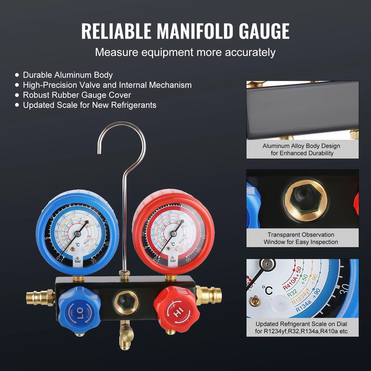 3.5/4.5CFM Single Stage Rotary Vane HVAC Air AC Vacuum Pump & A/C Refrigerant Kit Manifold Gauge Set for Air Conditioning
