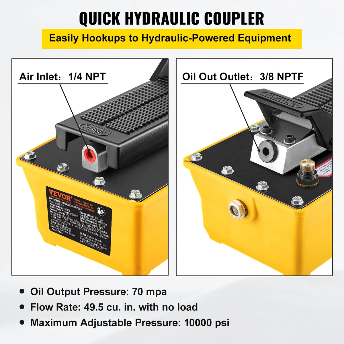 2.3L Fuel Tank 10000 PSI Air Hydraulic Foot Pump Single Acting with 200cm Oil Pipe & Spray Gun for Auto Repair Oil Rigging