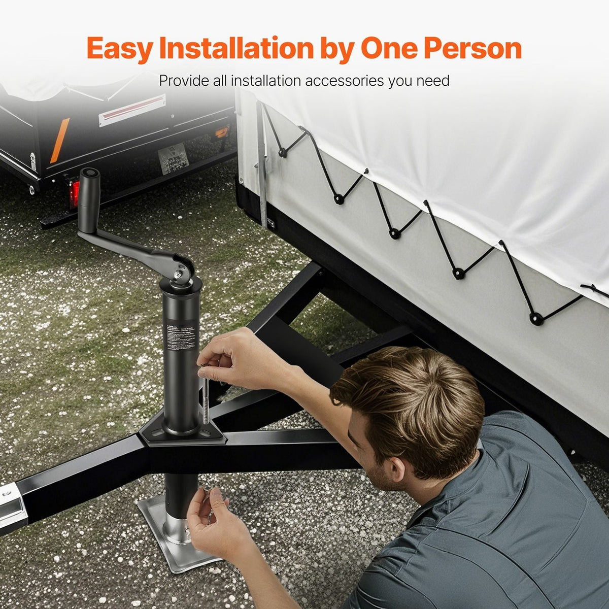 A-Frame Trailer Jack, 2000 lbs Dynamic Load Capacity, Trailer Jack Stand with Handle & Rectangular Footpad, 15-inch Vertical Travel, Suitable for RV, Horse, Utility Trailers, Yacht Trailers
