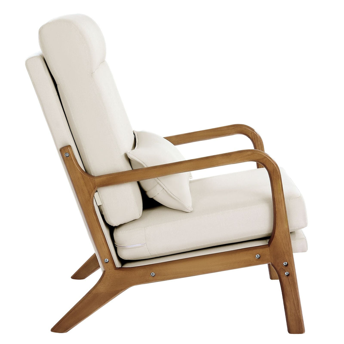 Accent Chair, High Back Mid Century Modern Armchair with Solid Wood Frame and Non-Slip Legs, Upholstered Leisure Chair with Linen Fabric and 5.3 in Thickened Cushion, for Living Room, Bedroom