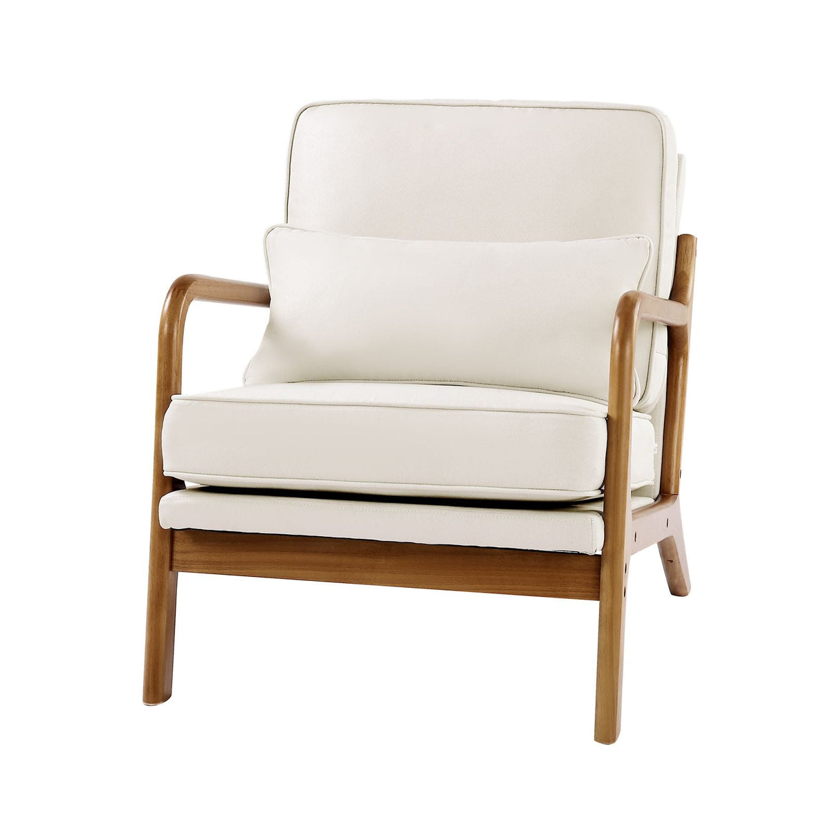 Accent Chair, Mid Century Modern Armchair with Solid Wood Frame and Non-Slip Legs, Upholstered Leisure Chair with Linen Fabric and 5.7 in Thickened Cushion, for Living Room, Bedroom, Office