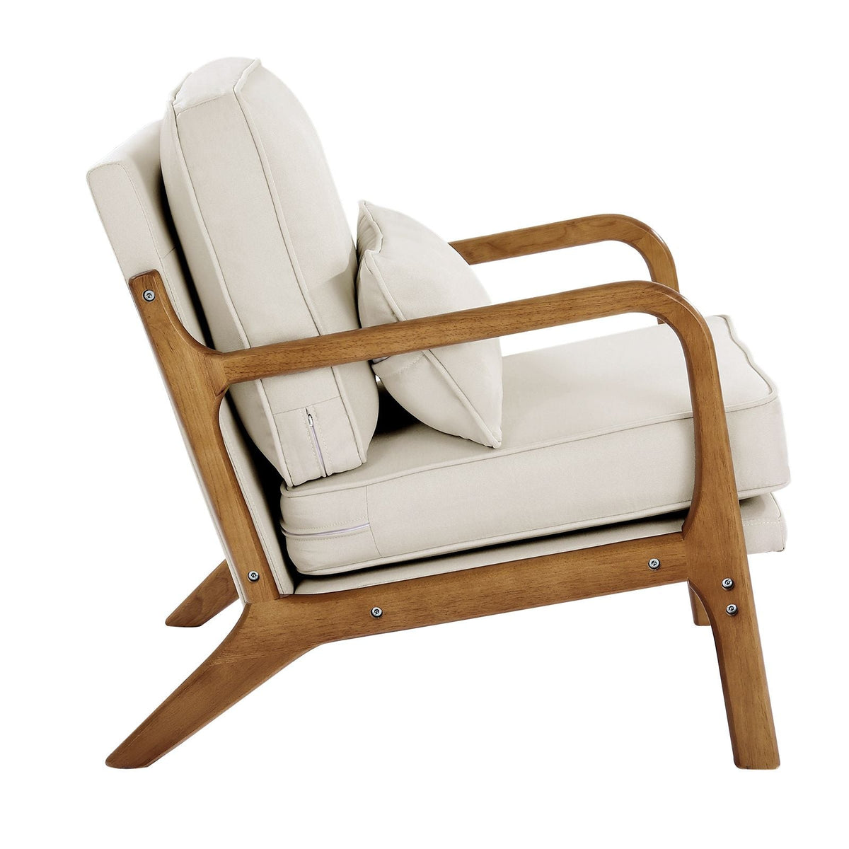 Accent Chair, Mid Century Modern Armchair with Solid Wood Frame and Non-Slip Legs, Upholstered Leisure Chair with Linen Fabric and 5.7 in Thickened Cushion, for Living Room, Bedroom, Office