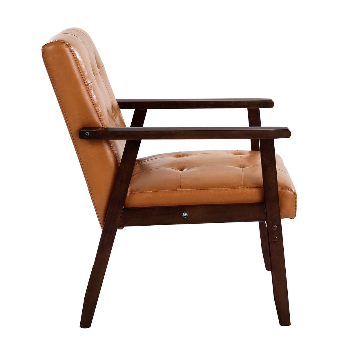 Accent Chair, Mid Century Modern Armchair with Solid Wood Frame and Non-Slip Legs, Upholstered Leisure Chair with PU Leather and Soft Cushion, for Living Room, Bedroom, Office