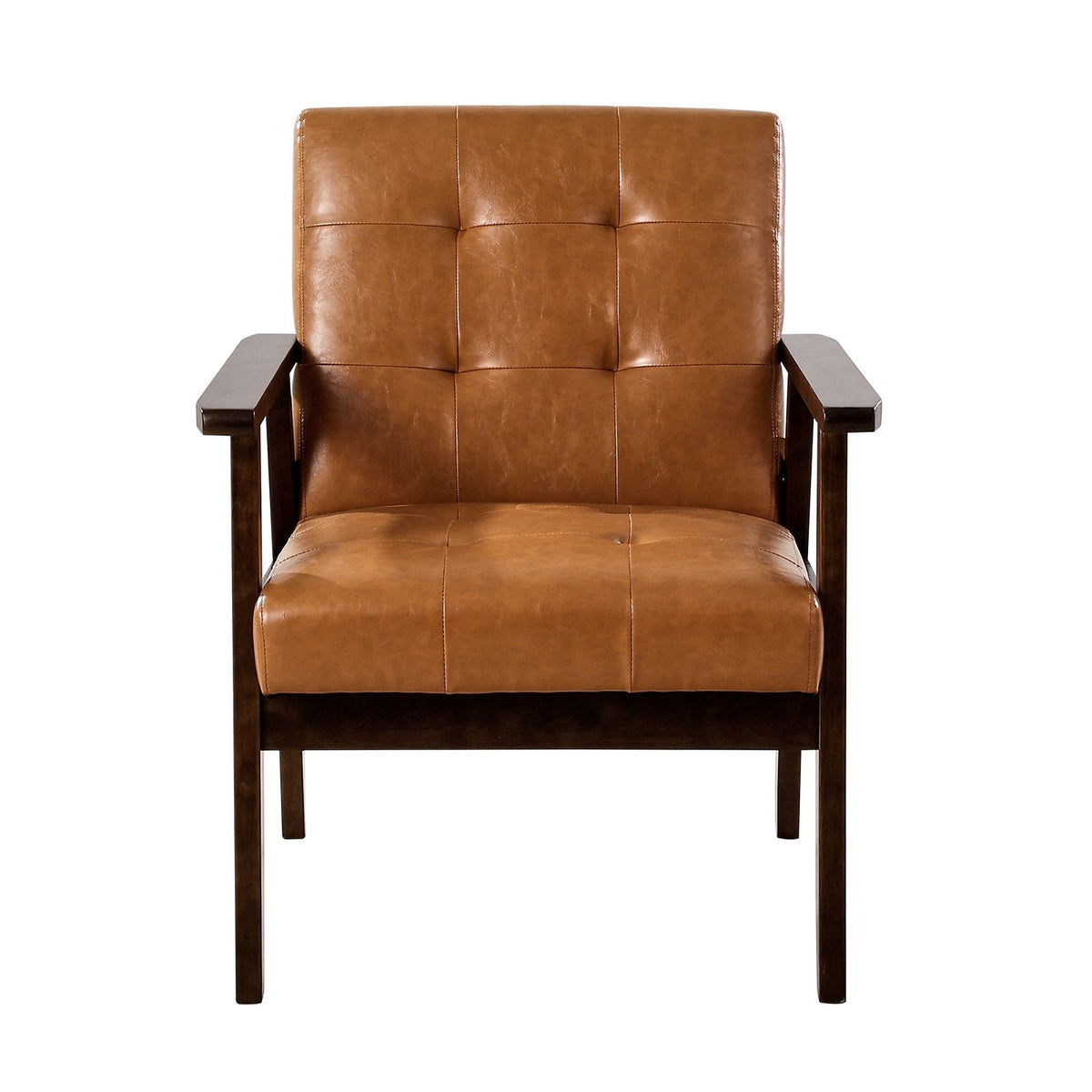 Accent Chair, Mid Century Modern Armchair with Solid Wood Frame and Non-Slip Legs, Upholstered Leisure Chair with PU Leather and Soft Cushion, for Living Room, Bedroom, Office