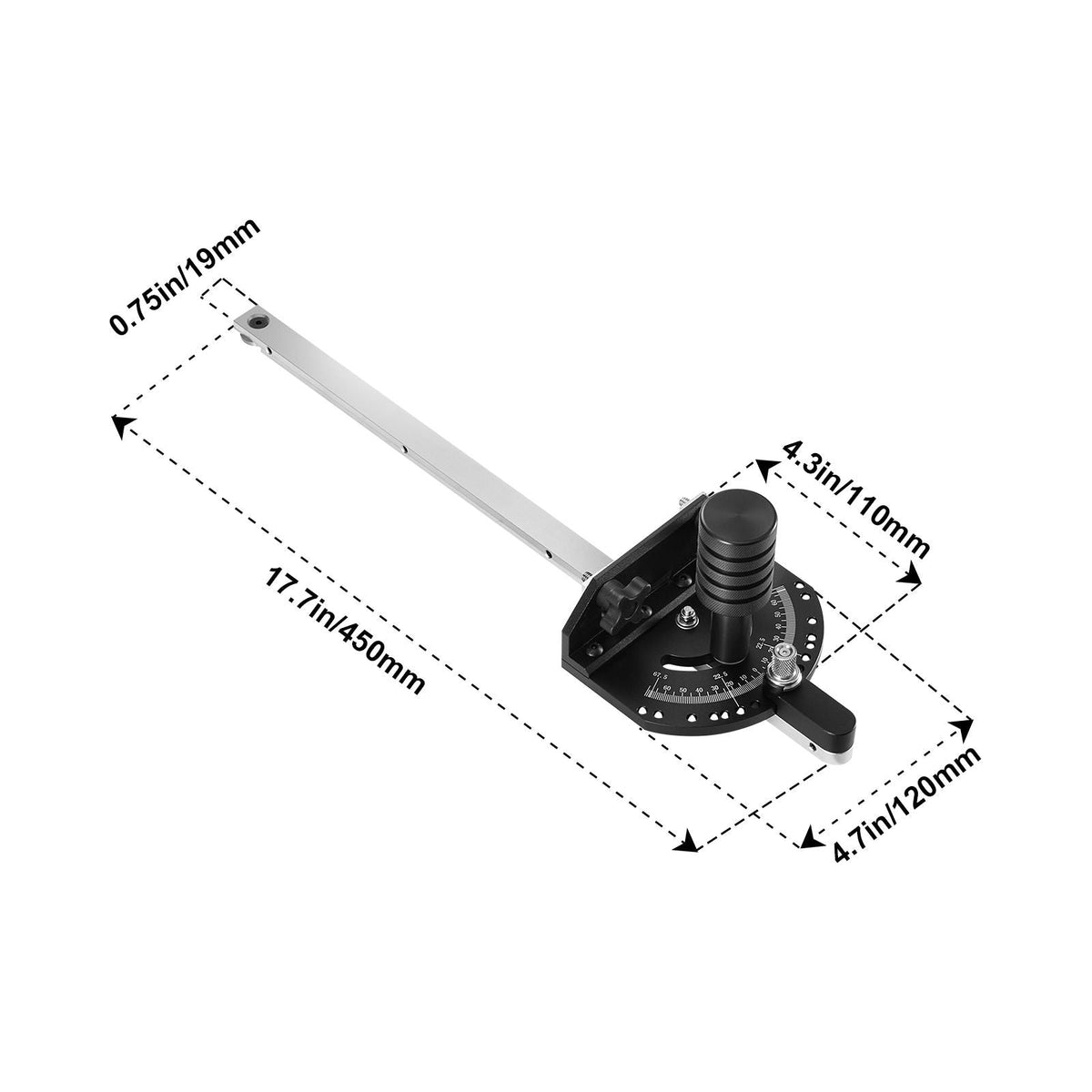 Accurate Miter Gauge, Fits Slots 3/4'' x 3/8'', Crafted from Aluminum Alloy, Features 15 Adjustable Angle Stops, Spring-Loaded Plunger & Detachable Disc, Ideal for Woodwork & Table Saws