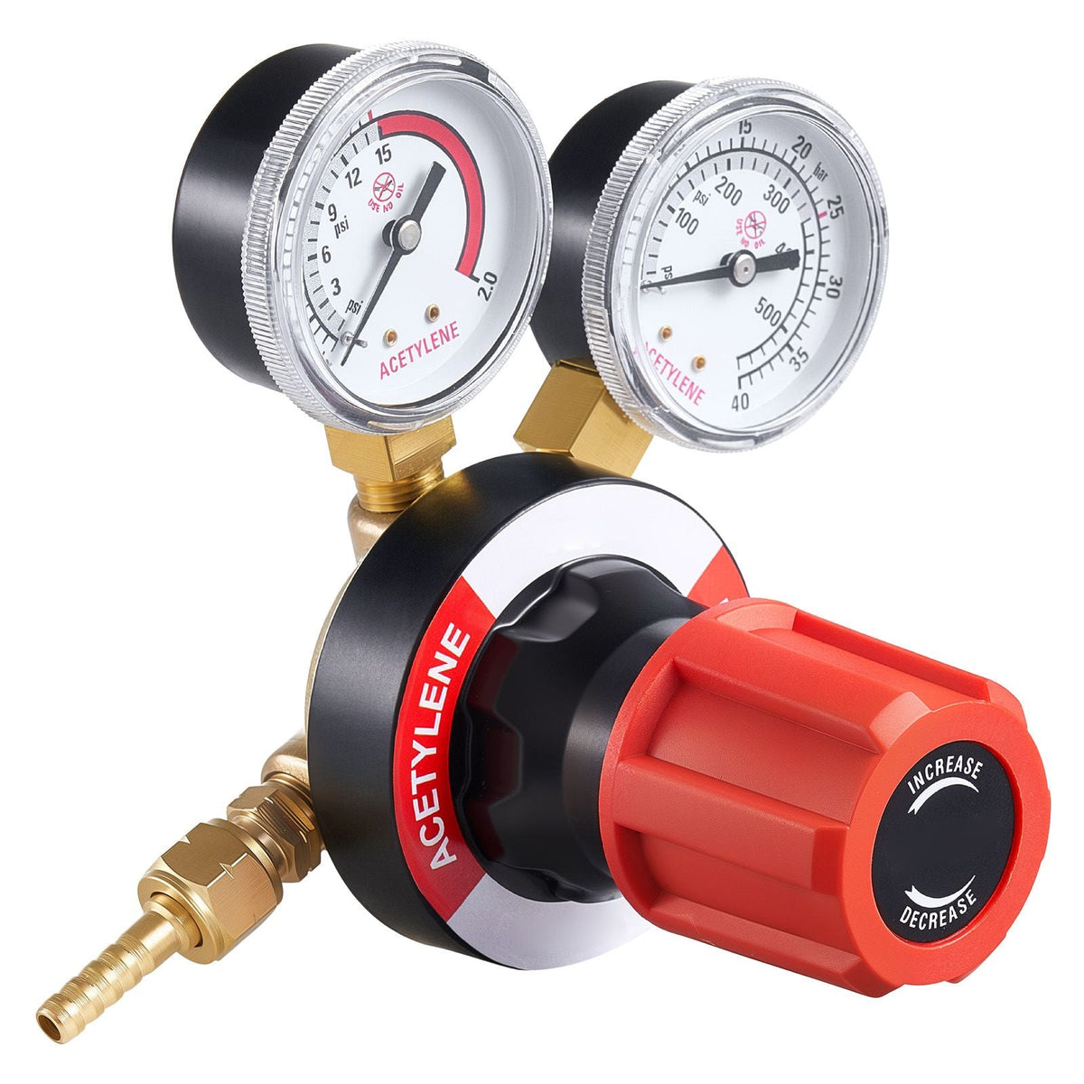 Acetylene Regulator, Precise Acetylene Regulator, 0-500PSI Welding Gas Gauge with CGA-510 Inlet Connection & 9/16"-18 LH Outlet Connection, PC Knob Adjustment