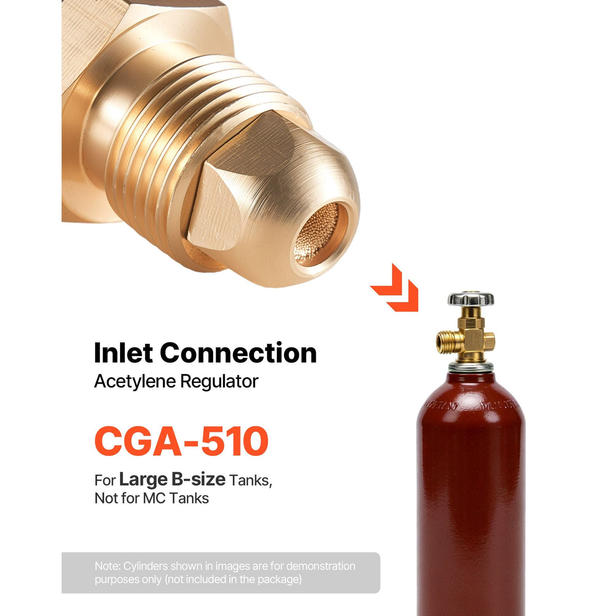 Acetylene Regulator, Precise Acetylene Regulator, 0-500PSI Welding Gas Gauge with CGA-510 Inlet Connection & 9/16"-18 LH Outlet Connection, PC Knob Adjustment