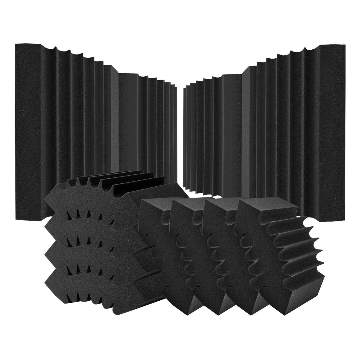 Acoustic Foam Panels, 4 Pack 16.5 x 6.3 x 12 inches, Adhesive High Density Soundproof Wall Panels,Fire-Resistant Acoustic Panel,Sound Dampening Absorbing Panel for Studio Wall and Ceiling,Black